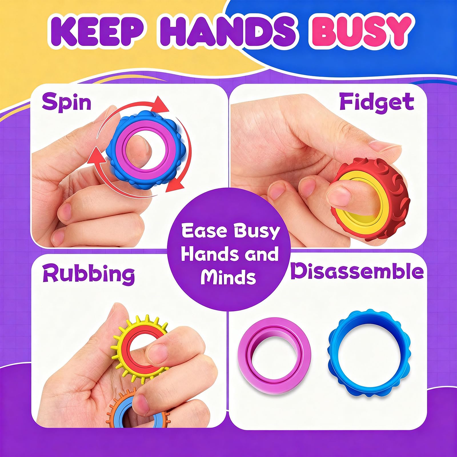 Fidget Toys Adults, 6 Pack Fidget Toys For Adults & Children, Textured Finger Spinner Rings, Adhd, Anxiety Relief - Image 3