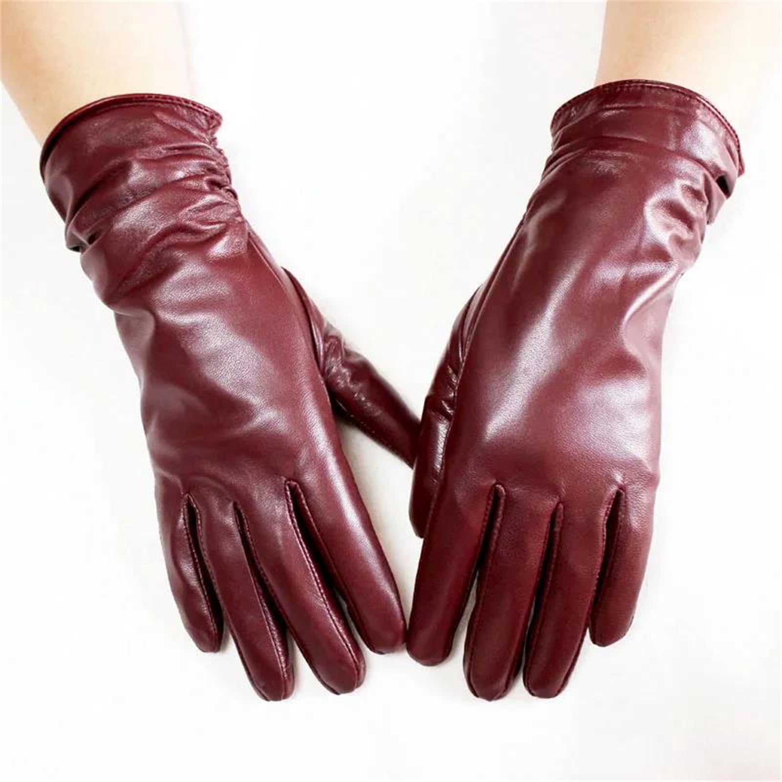 Guantes largos de piel de oveja auténtica para mujer, longitud de ópera, guantes de invierno con forro polar cálido para conducir o motocicleta
