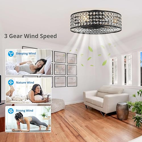 Miniatura 4 de YYEHON Ventilador de techo enjaulado de 17.7 pulgadas con luz y control remoto, ventilador de araña sin aspas de montaje empotrado, lámpara de