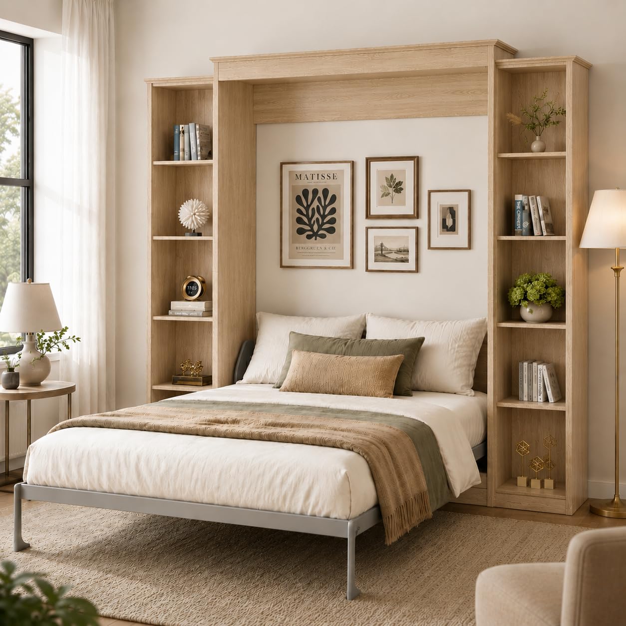 BEQAI Queen Size Murphy Bed with 2 Storage Cabinets