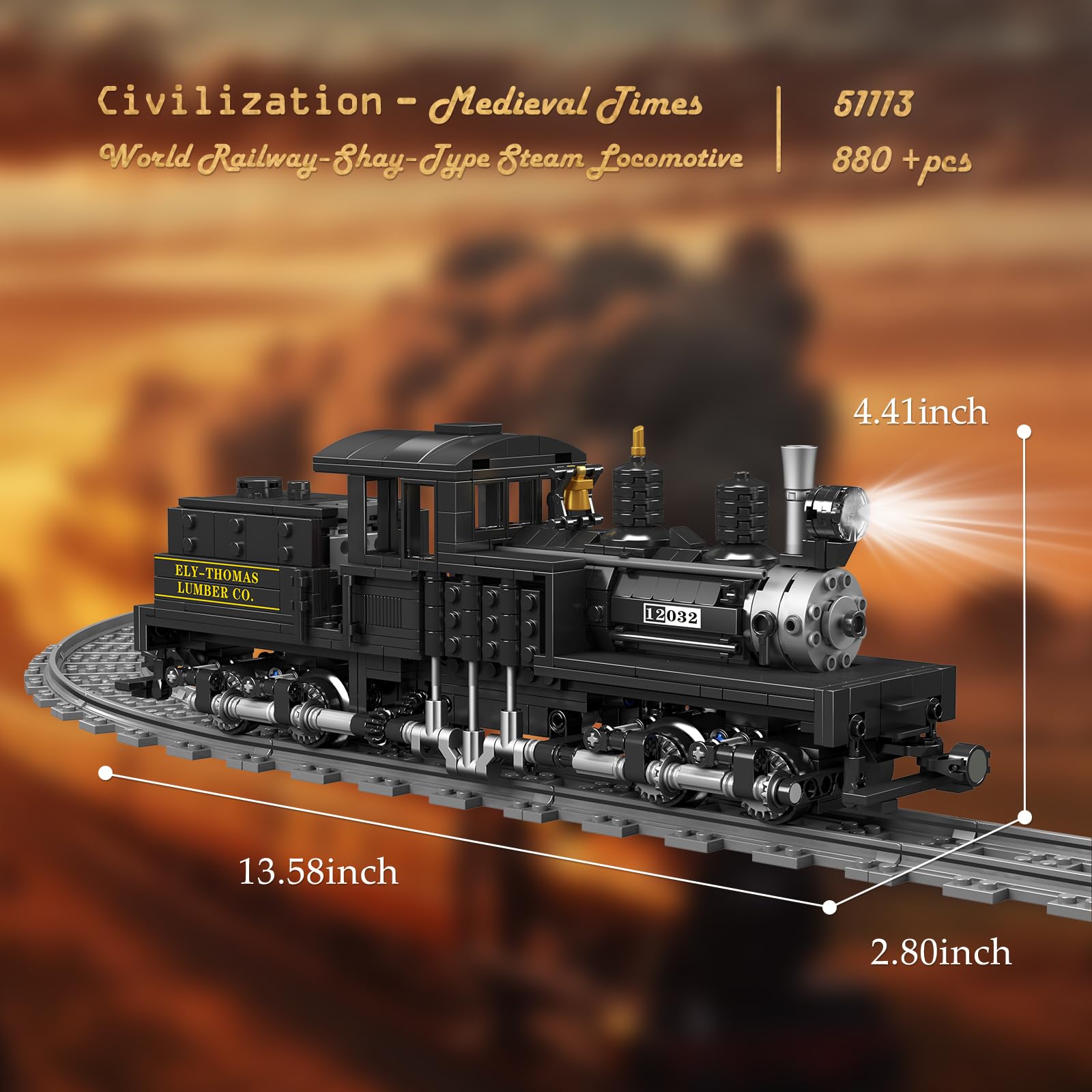 JMBricklayer Ensemble de locomotive à vapeur RC 51113, modèle de train classique avec lumières