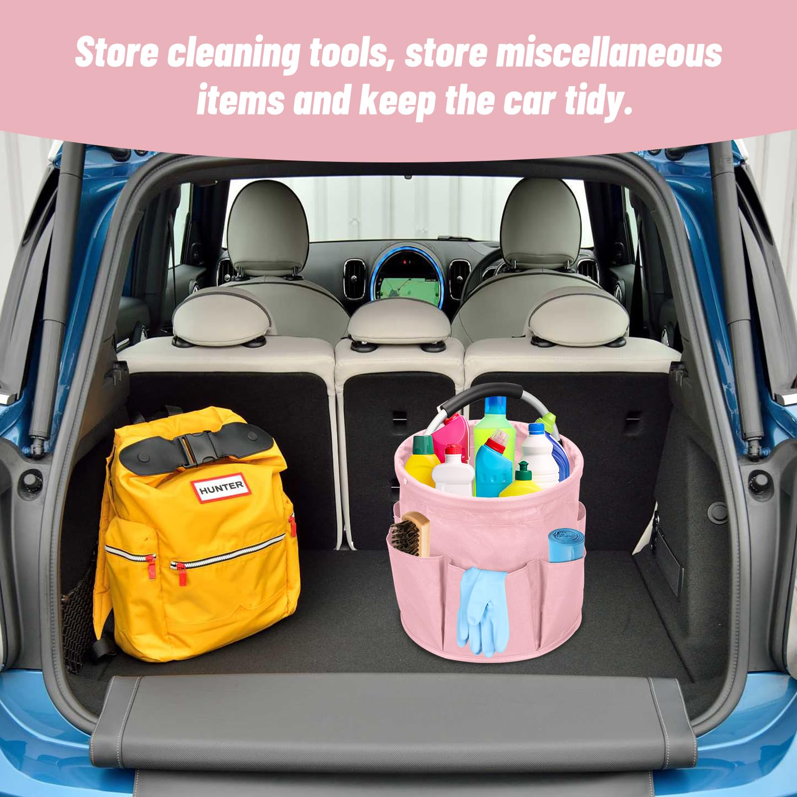 Mumisuto Cesto Porta Attrezzi Pieghevole in Tessuto Oxford Impermeabile 6 Tasche per Pulizie Shopping Rosa