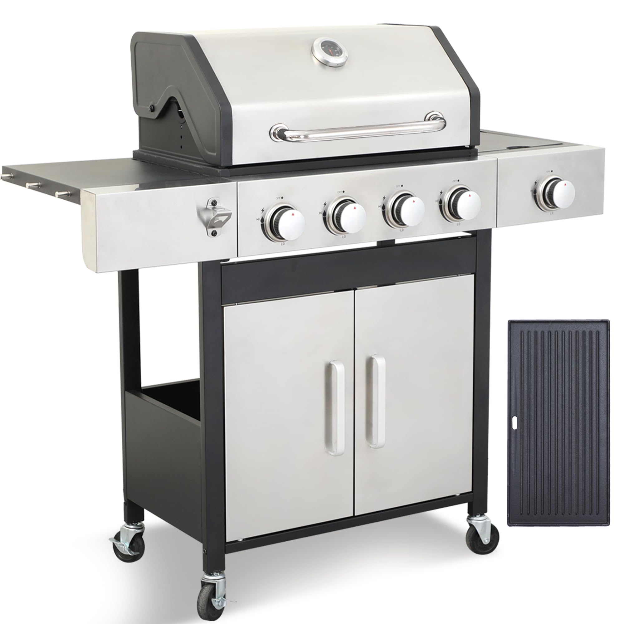 4-Burner Propane Gas Grill and Griddle Combo with Side Burner