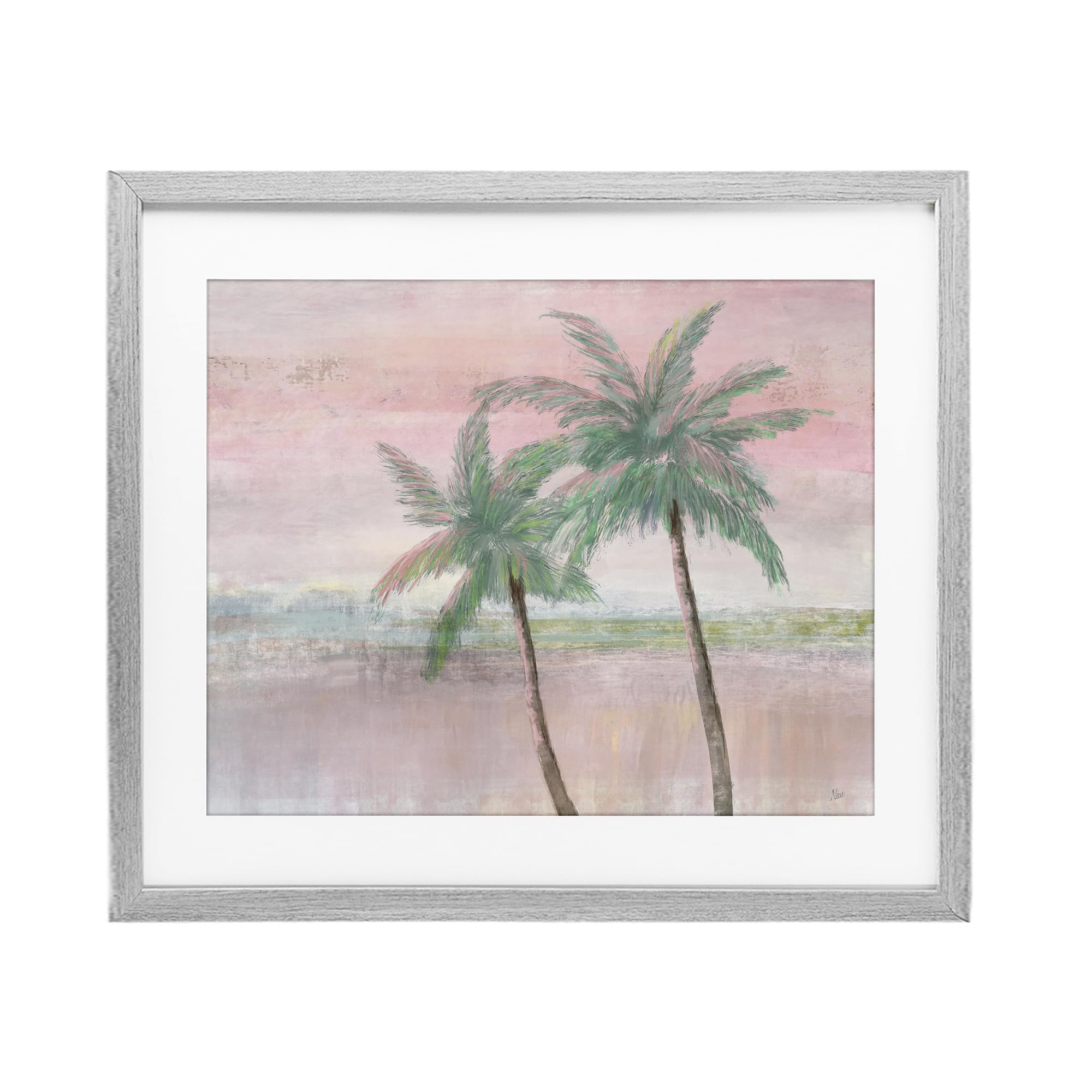 Stupell Industries Farmhouse Gray (Textured) 'Sunset Palms At Dusk'| Framed Print Under Glass