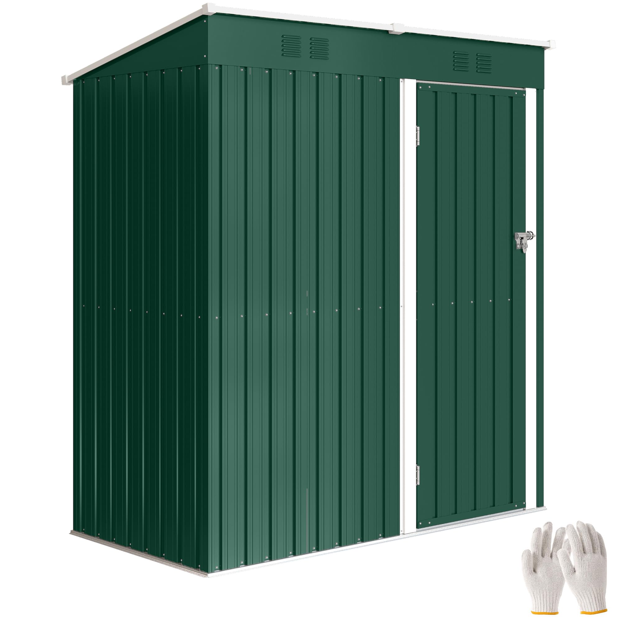 Outsunny Caseta de Jardín Exterior 1,37 m², 163x90x179 cm, Cobertizo de Jardín Exterior Metálico con Puerta con Pestillo y Ranuras de Ventilación, para Almacenamiento de Herramientas, Verde - 1
