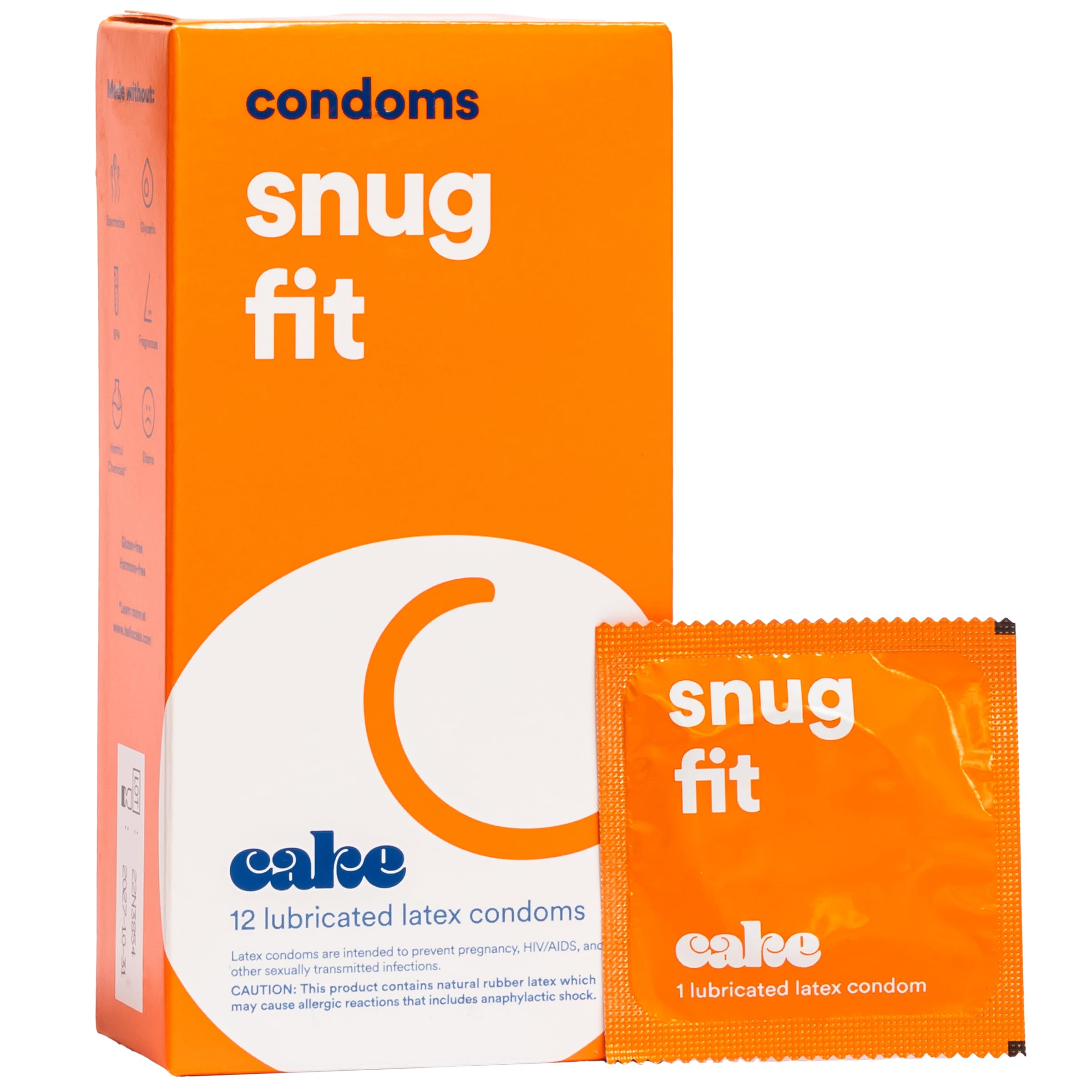 Cake Snug Condoms, Lubricated Natural Latex. Snugger Fit for Max Comfort – 12 Count