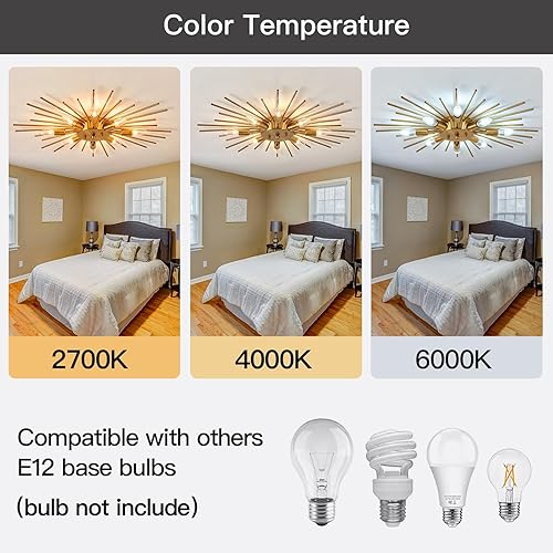 Miniatura 3 de ZGLAOJT Lámpara de techo semiempotrada de 8 luces, moderna iluminación de techo de metal, lámpara dorada para granja, cocina, comedor, dormitorio,