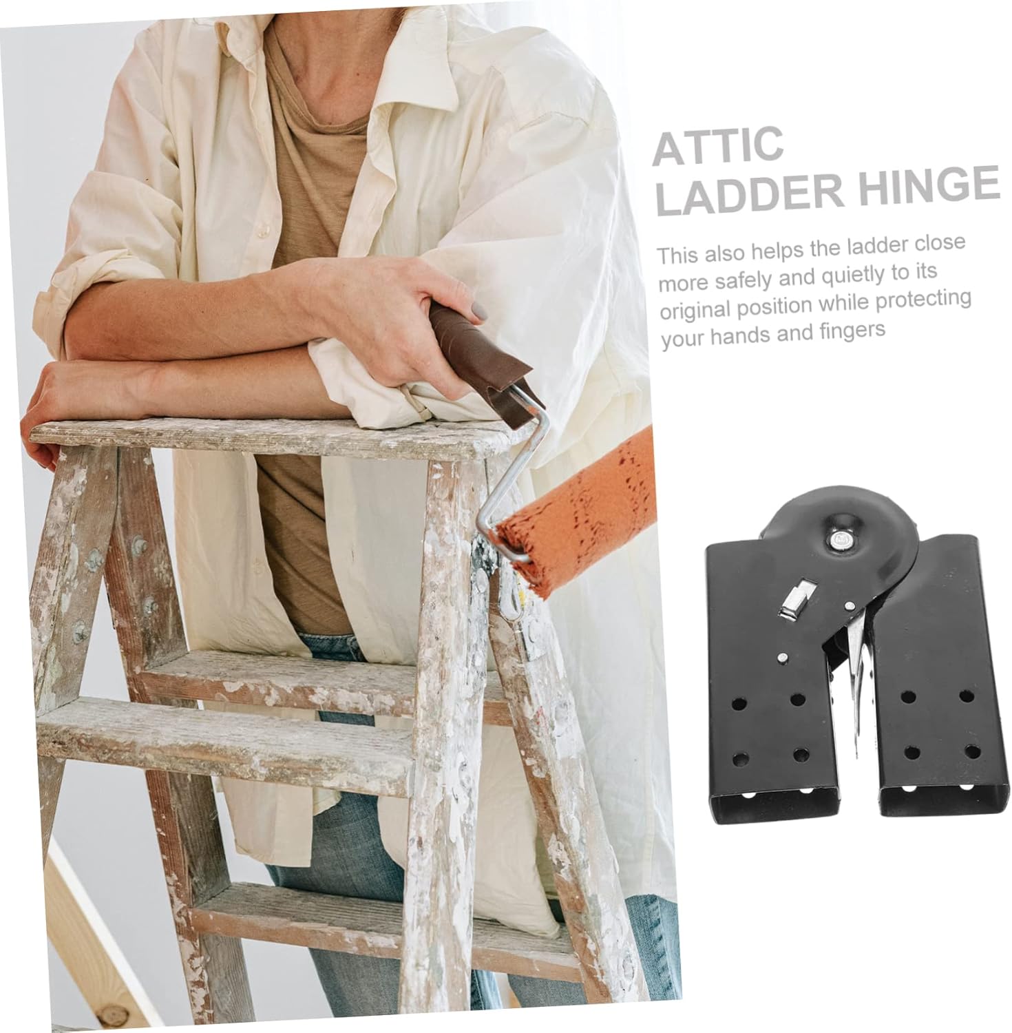 Mikikit 4pcs Folding Attic Step Ladder Hinge Ladder Tie Rod Heavy Duty Joint Connector