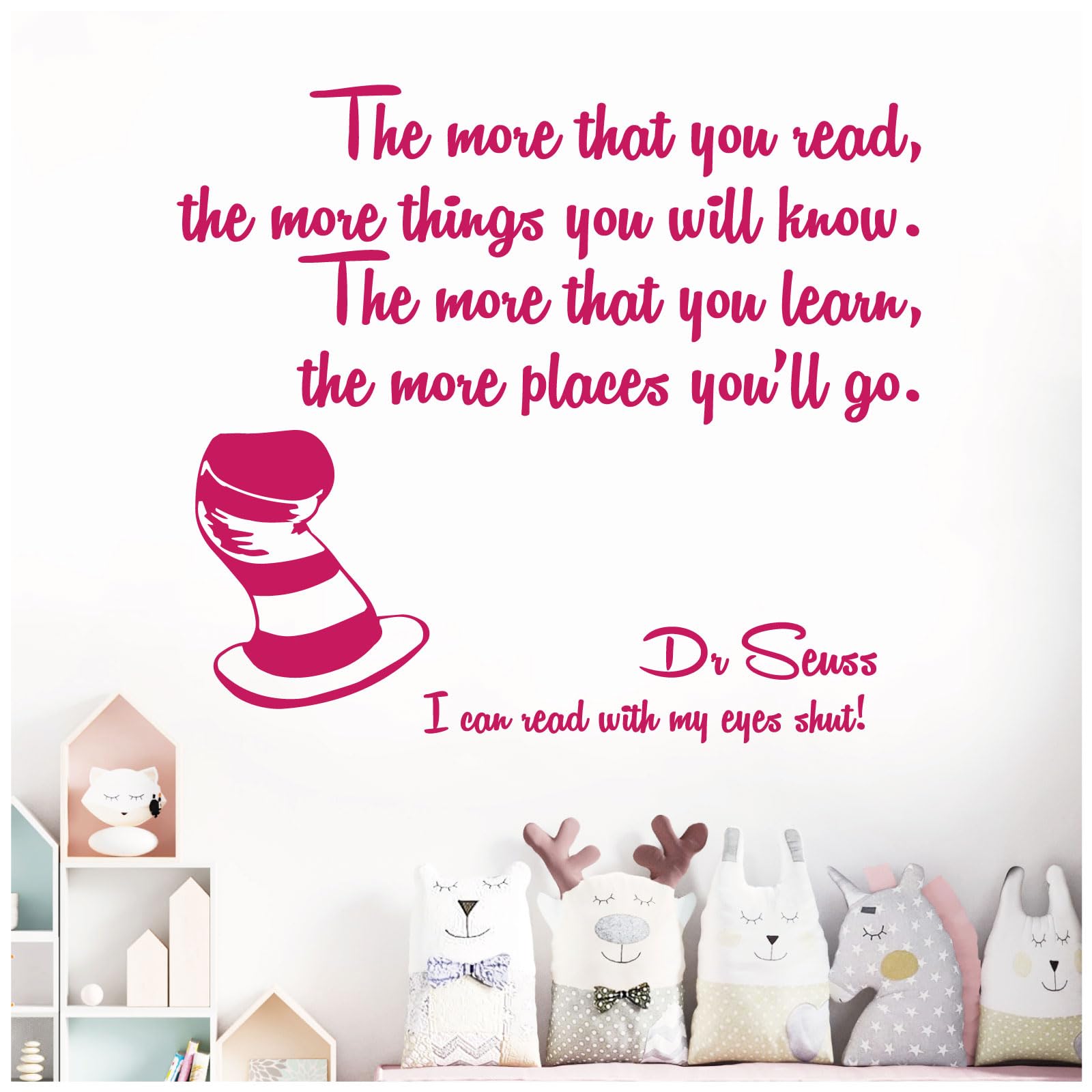 The More that You Read, the More Things You Will Know - Dr Seuss Book Quote Decal Wall Sticker [Large] [Magenta]
