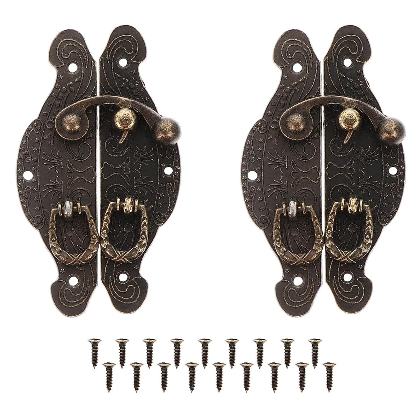 2Pcs Vintage Bronze Tone Case Locks, Antique Cabinet Hasps for Wooden Box Jewelry, Zinc Alloy Buckle Latch