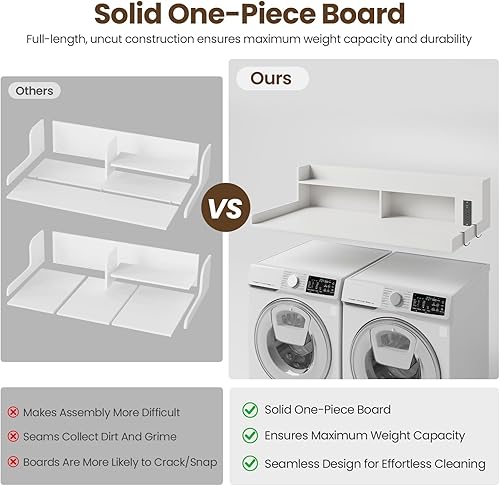 Miniatura 2 de Encimera mejorada de 2 niveles para lavadora y secadora con toma de corriente, encimera grande de lavandería de 54 pulgadas de ancho x 27.6 pulgadas
