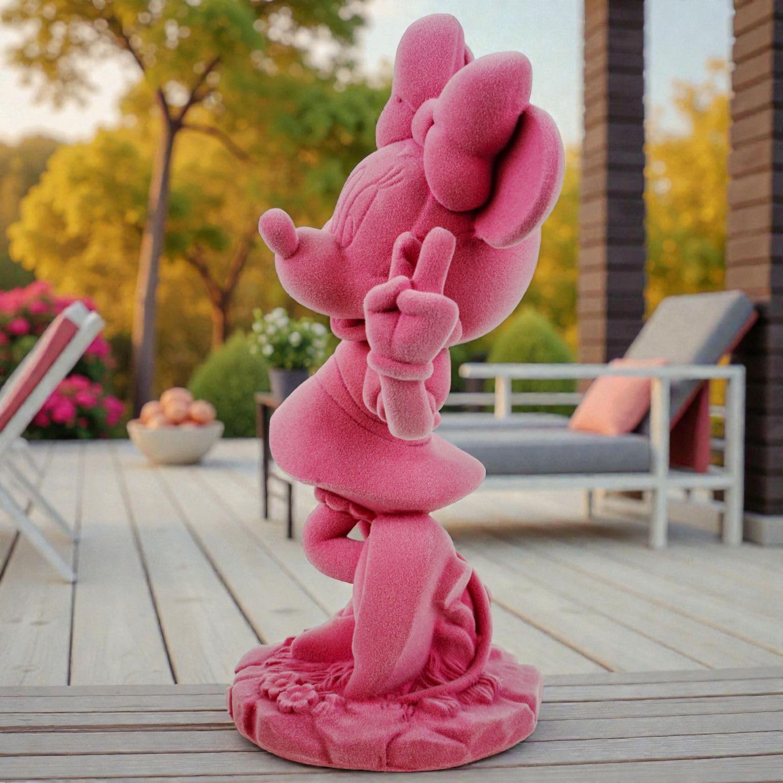 Minnie Mouse Gartenfigur pink beflockt 20,5 cm Offiziell lizenzierte Disney Deko Figur aus Polyresin | Wetterfest für Garten, Balkon & Wohnzimmer | Stylische Geschenkidee