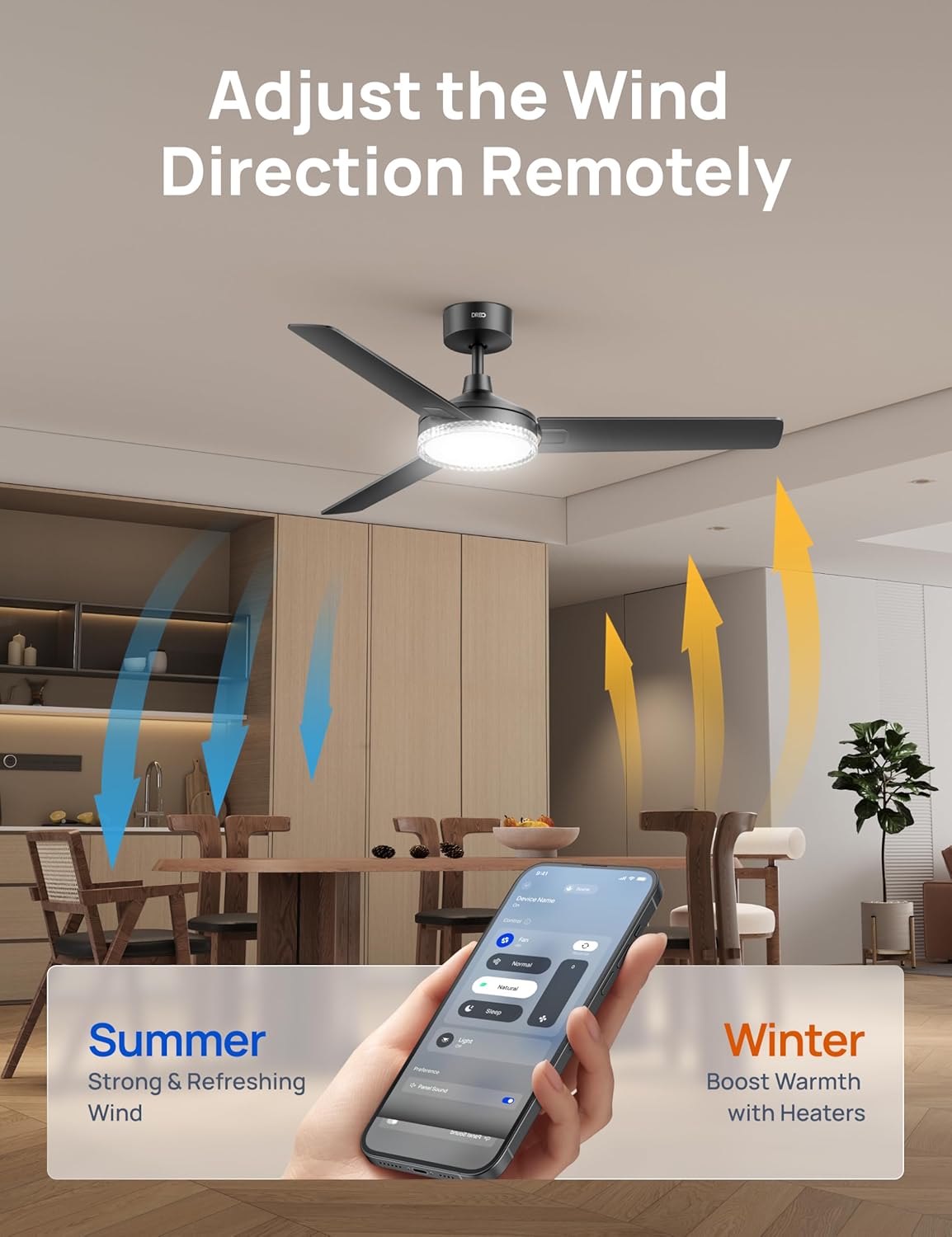 DREO 52 Inch Smart Black Ceiling Fans with Lights, 12 Speeds & 3 Fan Modes, Stepless Color Tones, Dimmable LED Light, 1-12H Timer, Quiet DC Motor, Remote/APP/Alexa/Wall Switch Control
