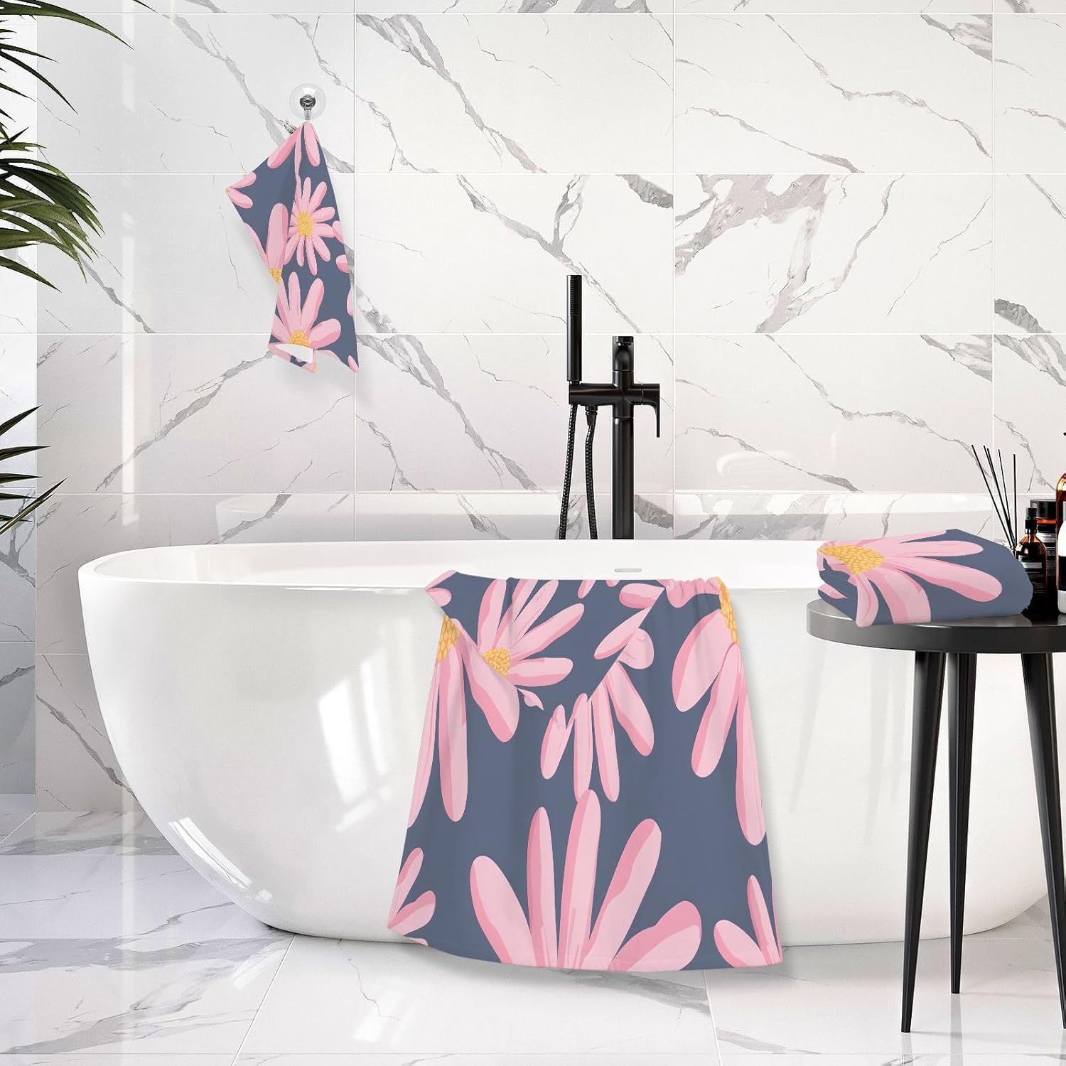 Hand Towels Premium Soft and Highly Absorbent Retro Pink Daisy 2 Pcs Towels for Bathroom Set 100% Cotton Decorative Face Towels