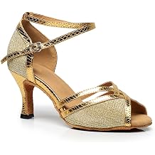 Women's Peep toe Sandals Latin Salsa Tango Practice Ballroom Dance Shoes with 2.75" Heel