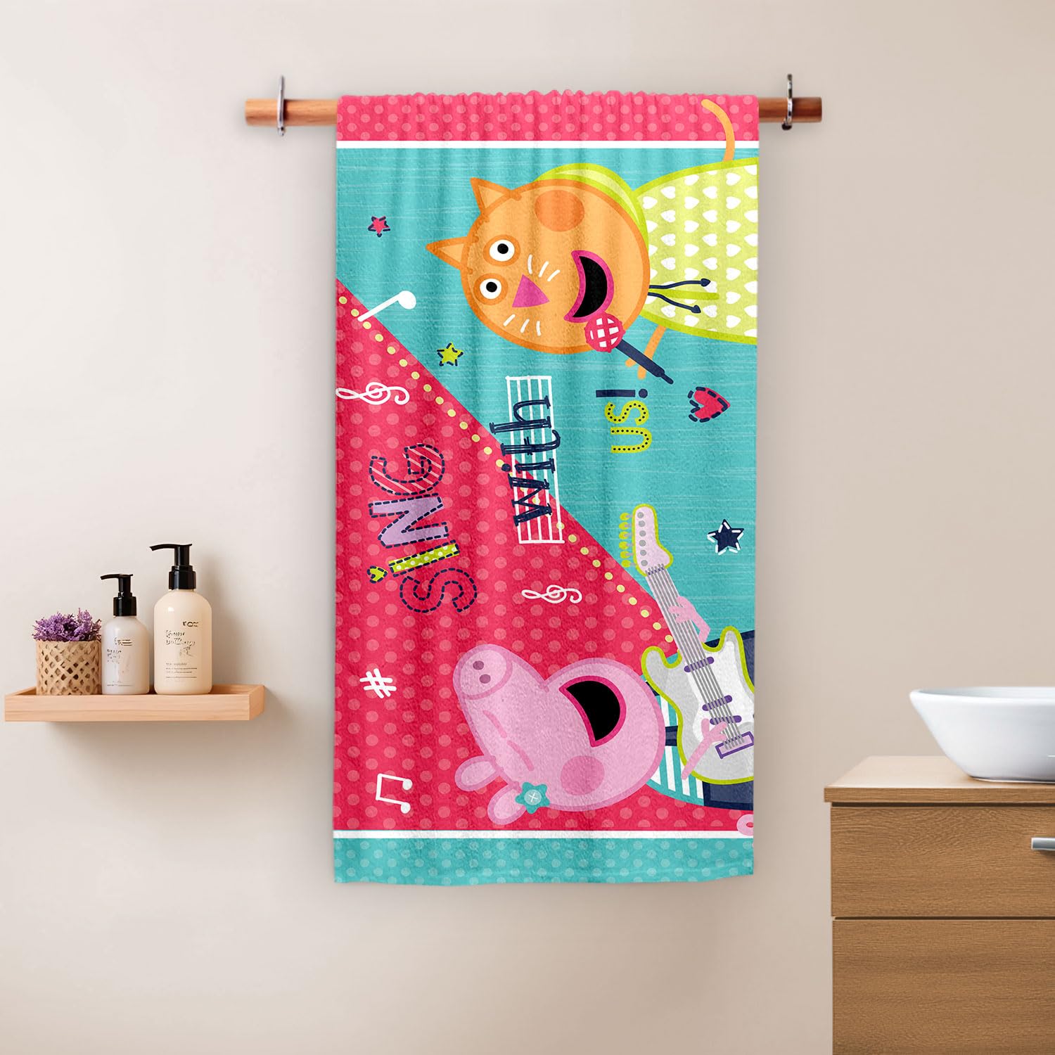 Sassoon Peppa Pig Bath Towel, Cotton, Gentle, Super Absorbant, Easy Care, Long Lasting, Cartoon Theme Bath Towel for Kids 55X110 cm-image-14