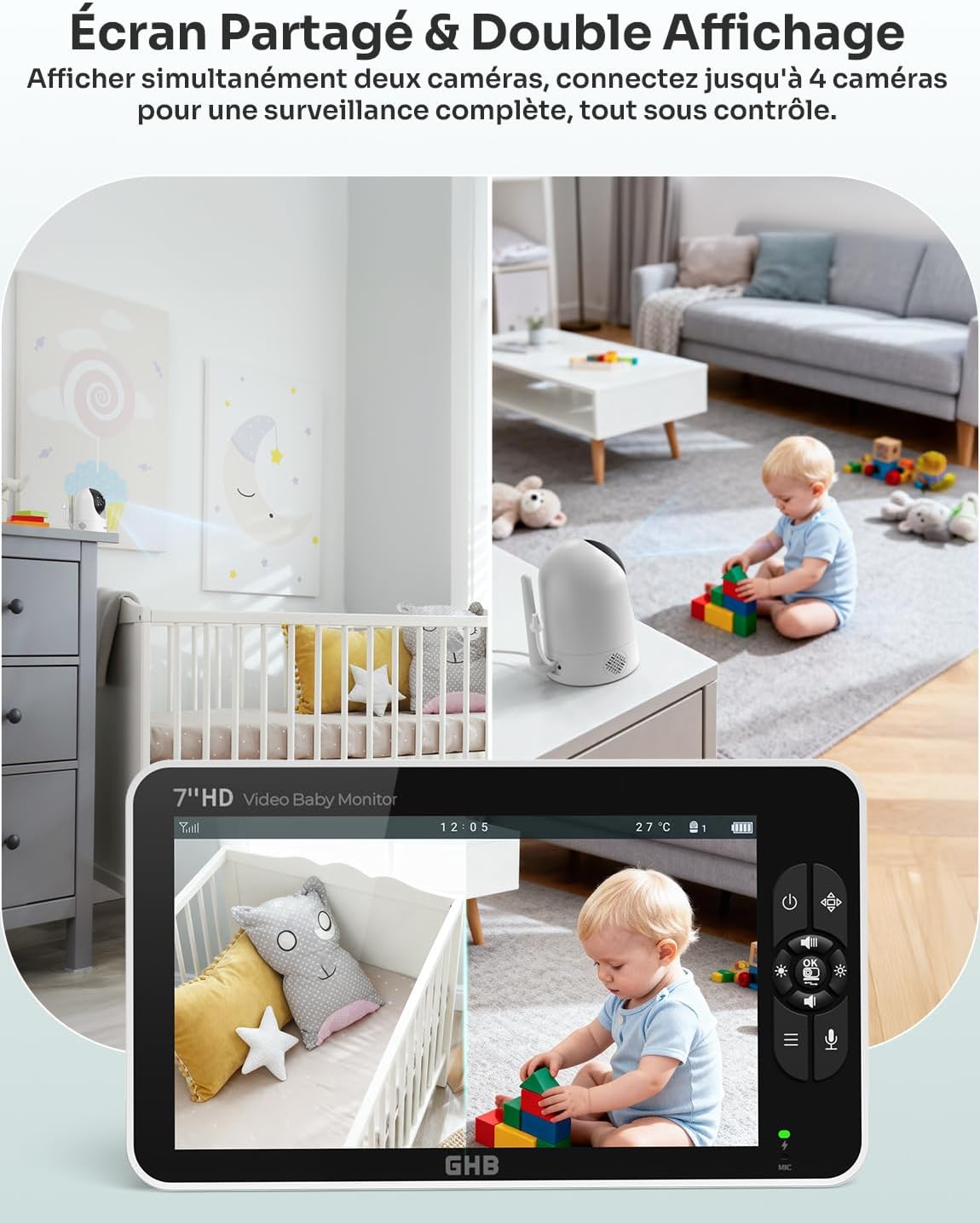 Image of the GHB baby monitor and camera set up in a nursery.
