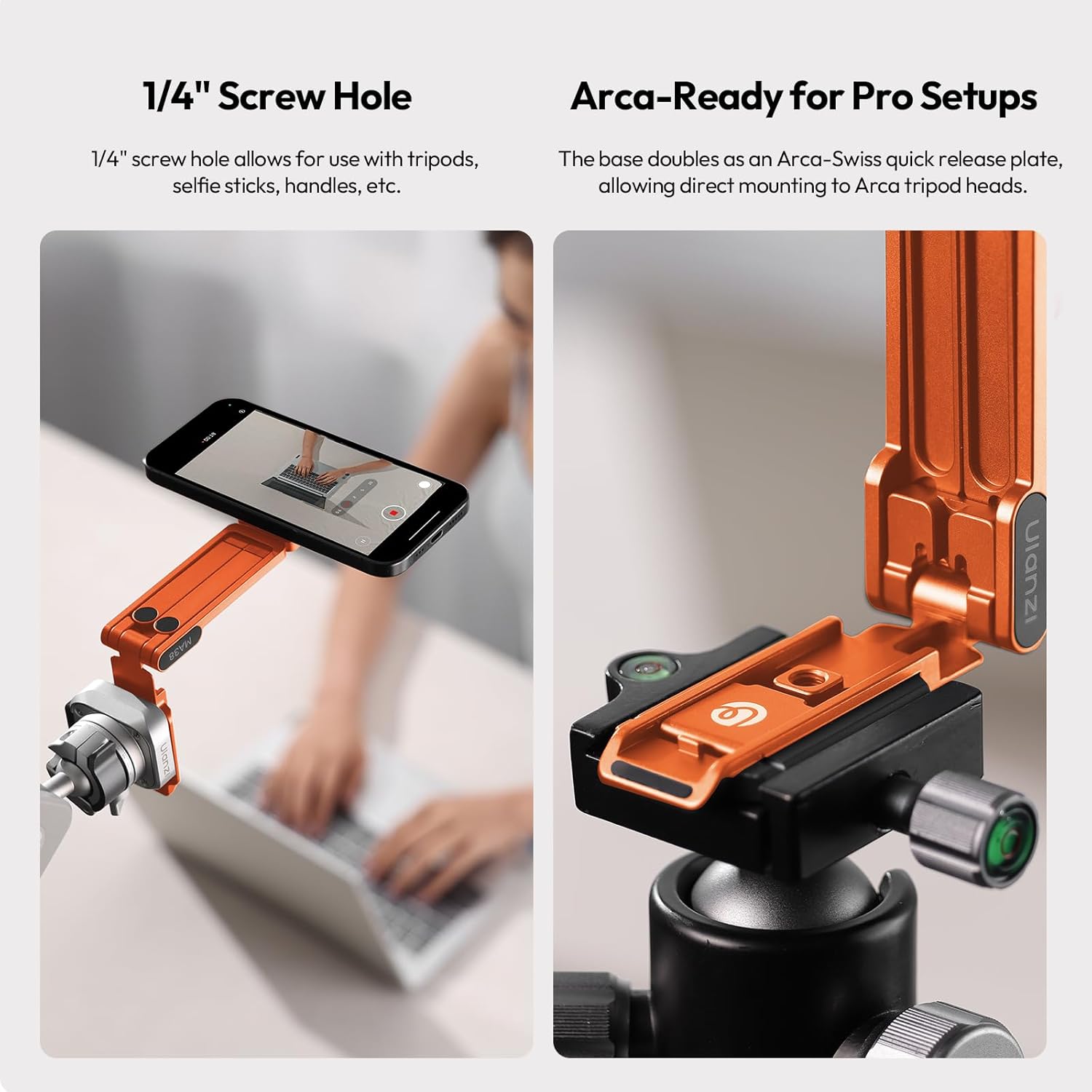 ULANZI Magnetic Phone Tripod for iPhone, MA38 Portable Phone Holder Mini Tripod for Magsafe with Double-Sided 1/4'' Screw Arca Uka Port Foldable Hook for iPhone 17/16/15/14/13/12, Travel Vlog Orange