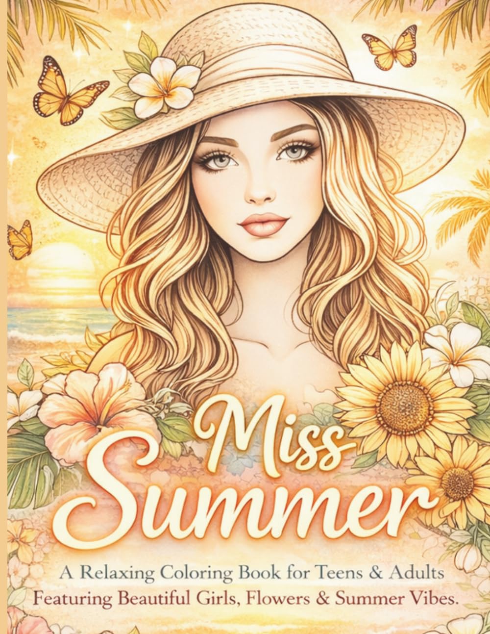 Miss Summer: A Relaxing Coloring Book for Teens & Adults Featuring Beautiful Girls, Flowers & Summer Vibes