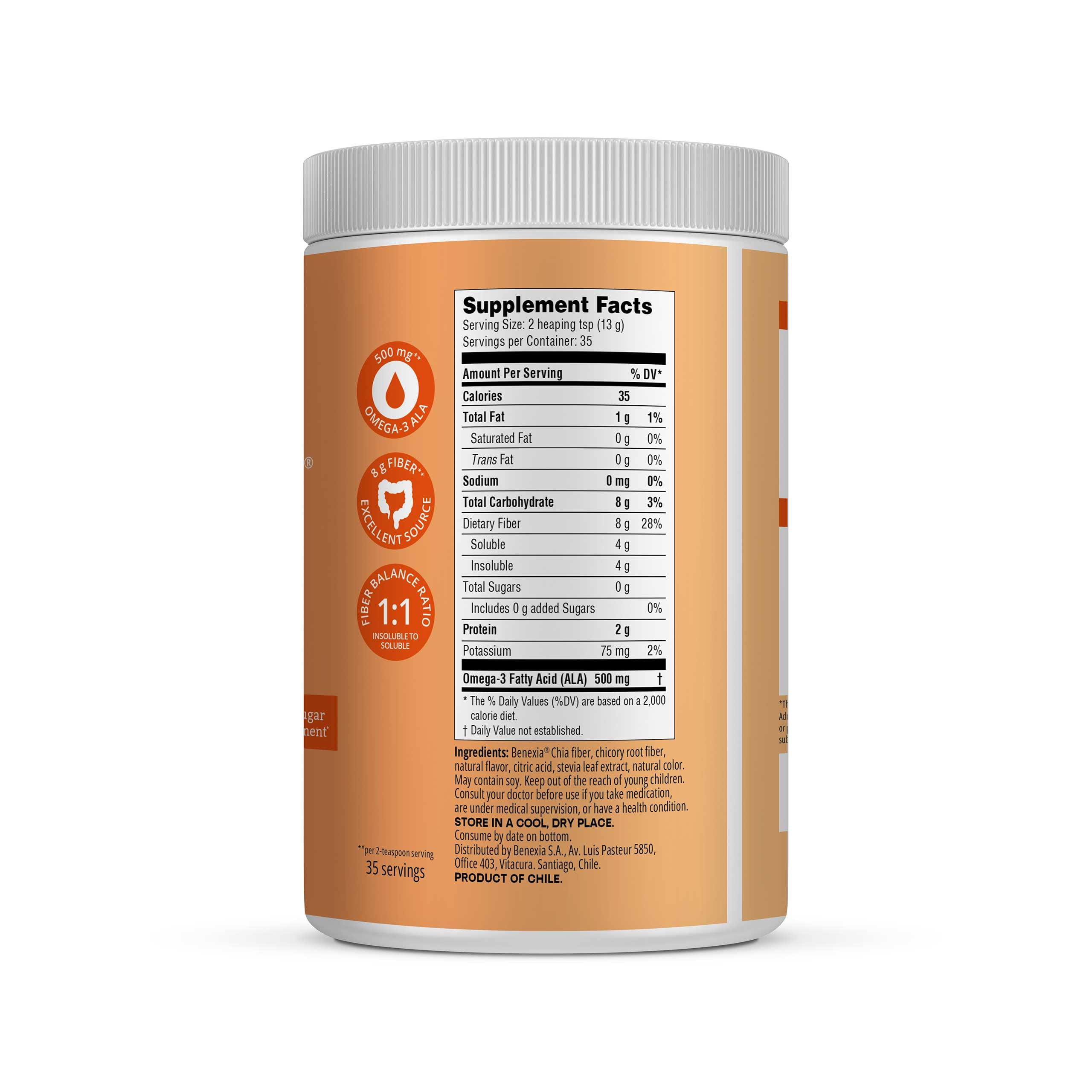 Chiamucil Prebiotic Chia & Inulin Fiber Powder, Orange, 35 Serv — Amazon image 3