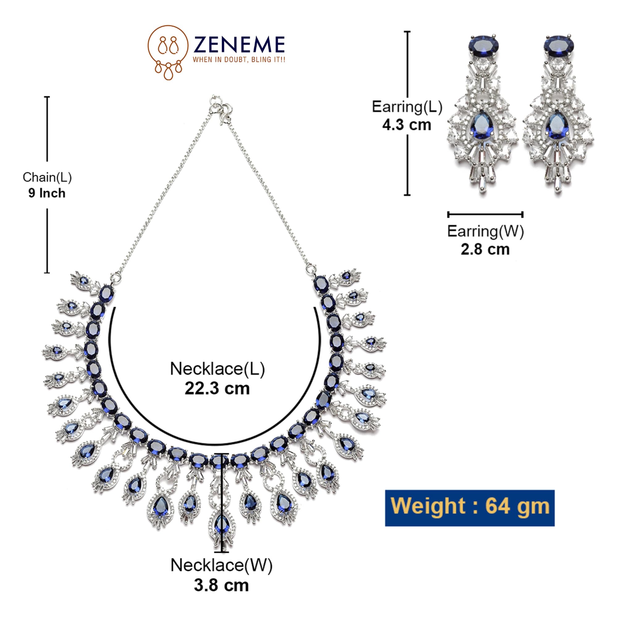 Rhodium-Plated American Diamond Studded Necklace Set