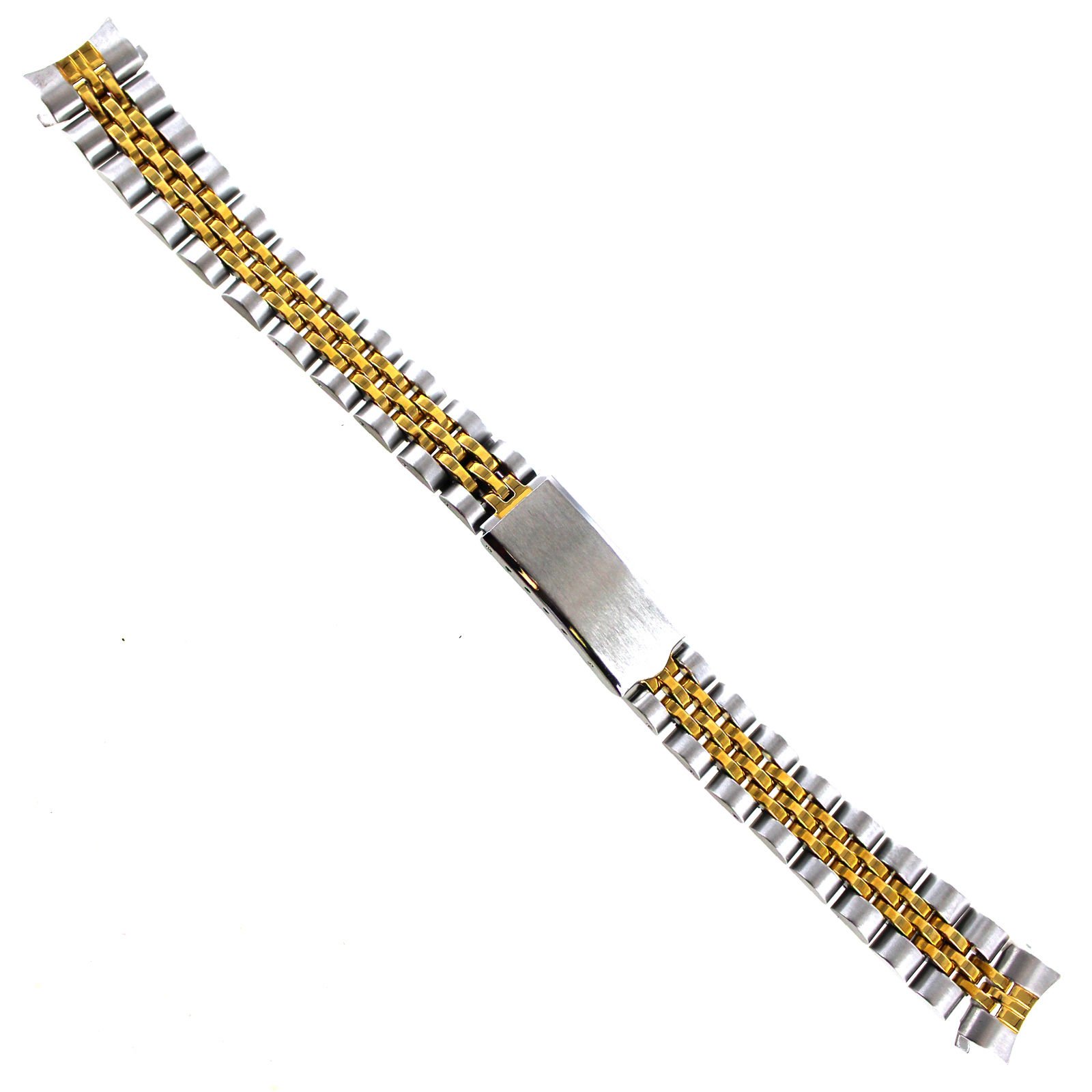 13mm Milano Two Tone Solid Link Curved End Ladies Clasp Watch Band 3051/15