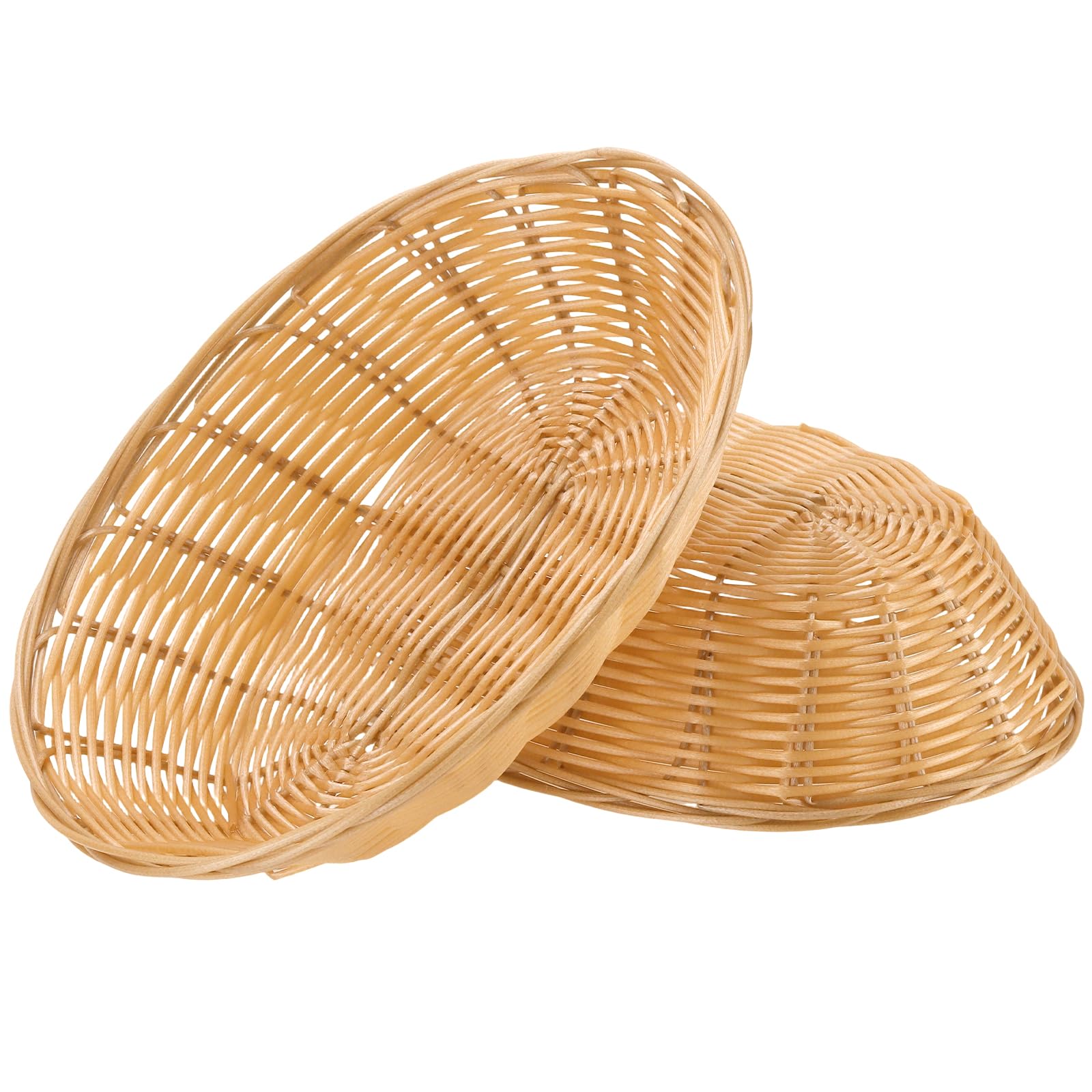 Lot de 12 Paniers en Plastique Imitation Rotin - 23 x 15 x 6,5 cm - Empilables - Pour Pain, Fruits, Collations, Légumes - Marron