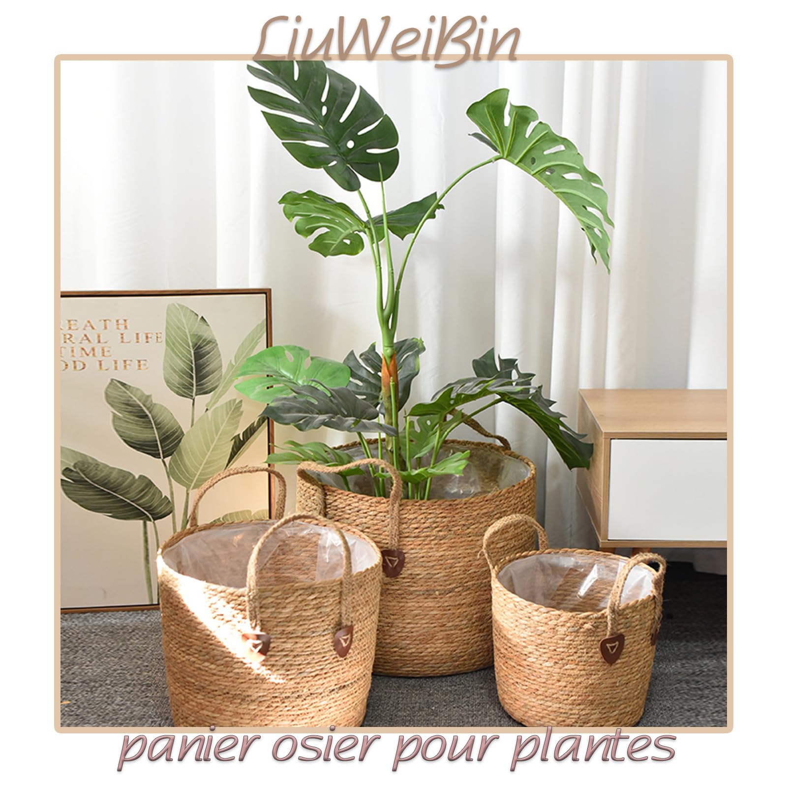 Originelle Blumentopf-Übertöpfe, für den Innenbereich, große Größe, schick, Pflanzenständer für den Innenbereich, Blumenkübel aus geflochtener Weide, moderner und eleganter Pflanzenübertopf