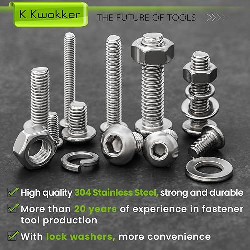 Miniatura 53 de Juego de tornillos y tuercas de cabeza de botón hexagonal de 24 tamaños M2 M3 M4 M5 de 0.31 a 0.99 pulgadas, kit de tuercas y tornillos de acero