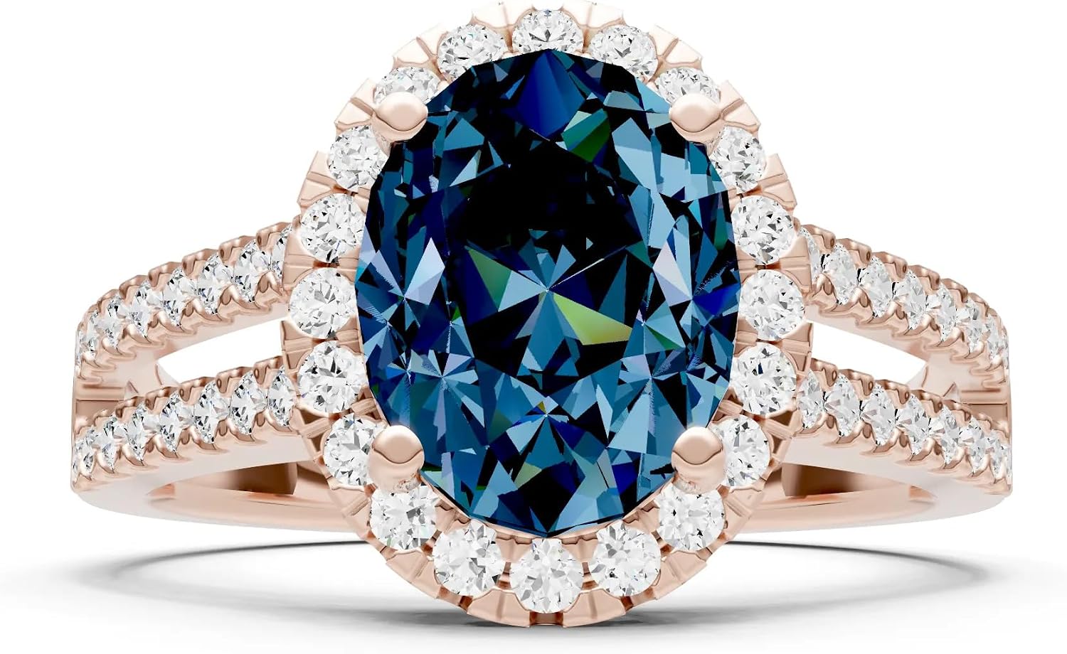PEORA Oval Cut Alexandrite Halo Band Available in Solid 10K, 14K or 18K Ring – White, Yellow or Rose Gold