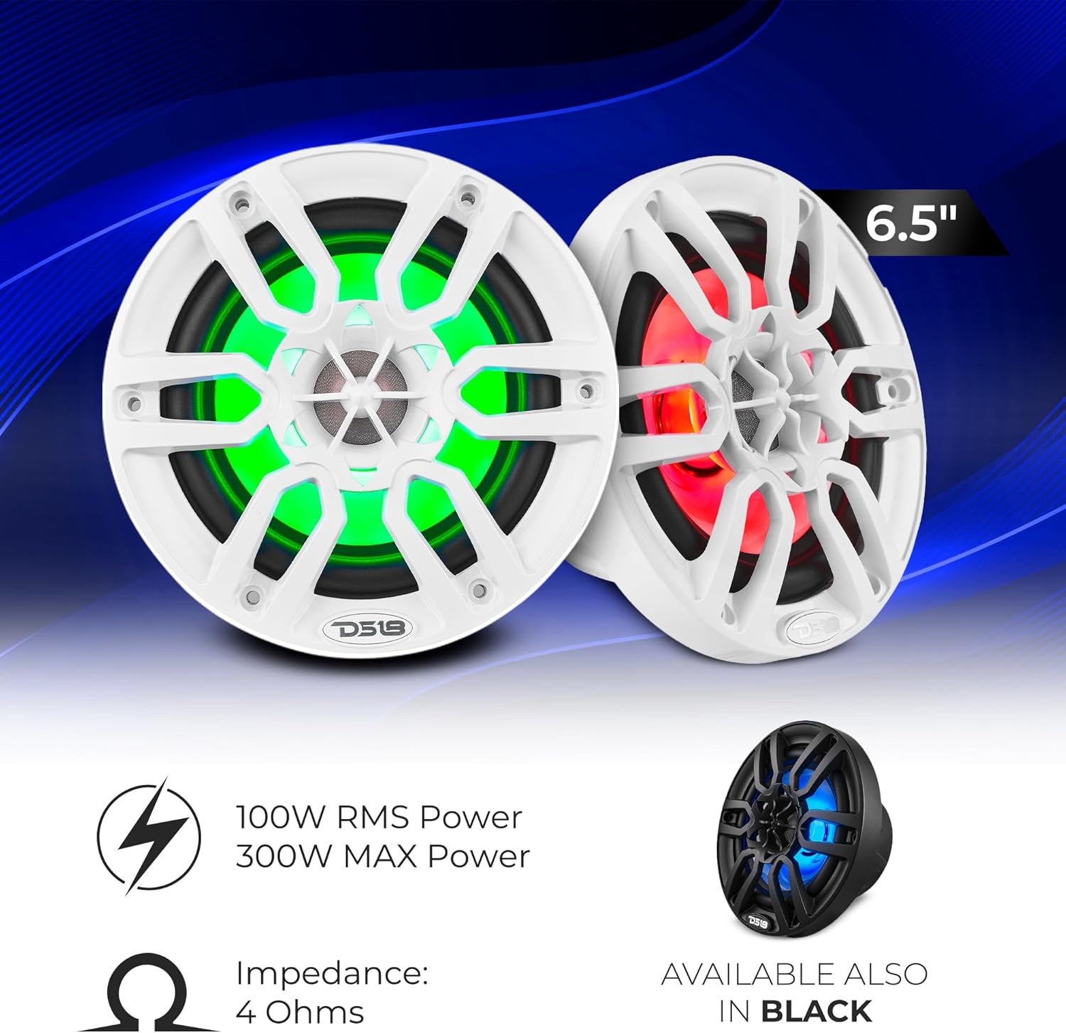 DS18 Hydro NXL-6 - High End Coaxial Speaker Pair - 2-Way Marine Speaker w/Integrated RGB Lights - 300 Watt - 100% UV Stable - Water Resistant Speakers - 6.5 Inches, White