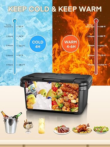 Miniatura 2 de Calentadores de alimentos para catering, 36 cuartos de galón LLDPE de carga superior aislados, con 3 bandejas de grado alimenticio, hebillas de