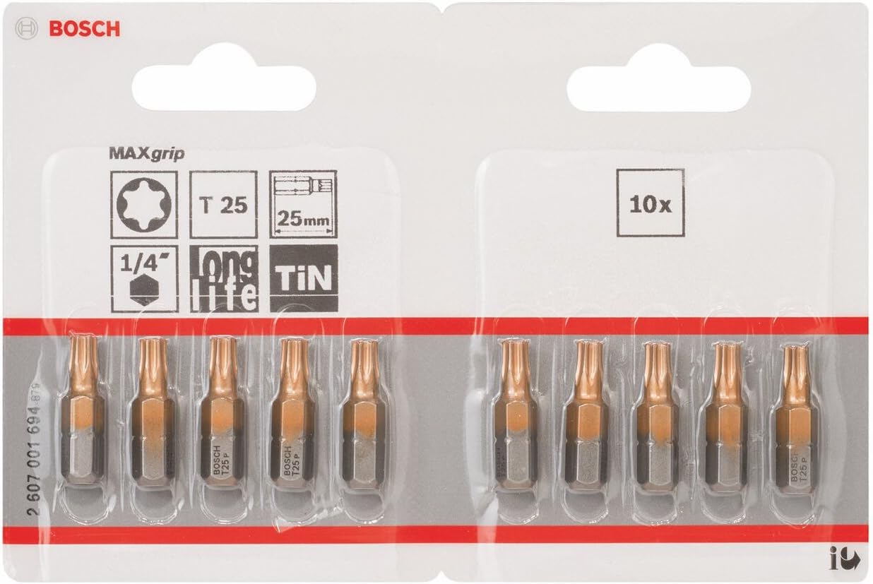 Bosch 2607001694 Maxgrip Screwdriver Bit, T25, 25mm Length, Blue