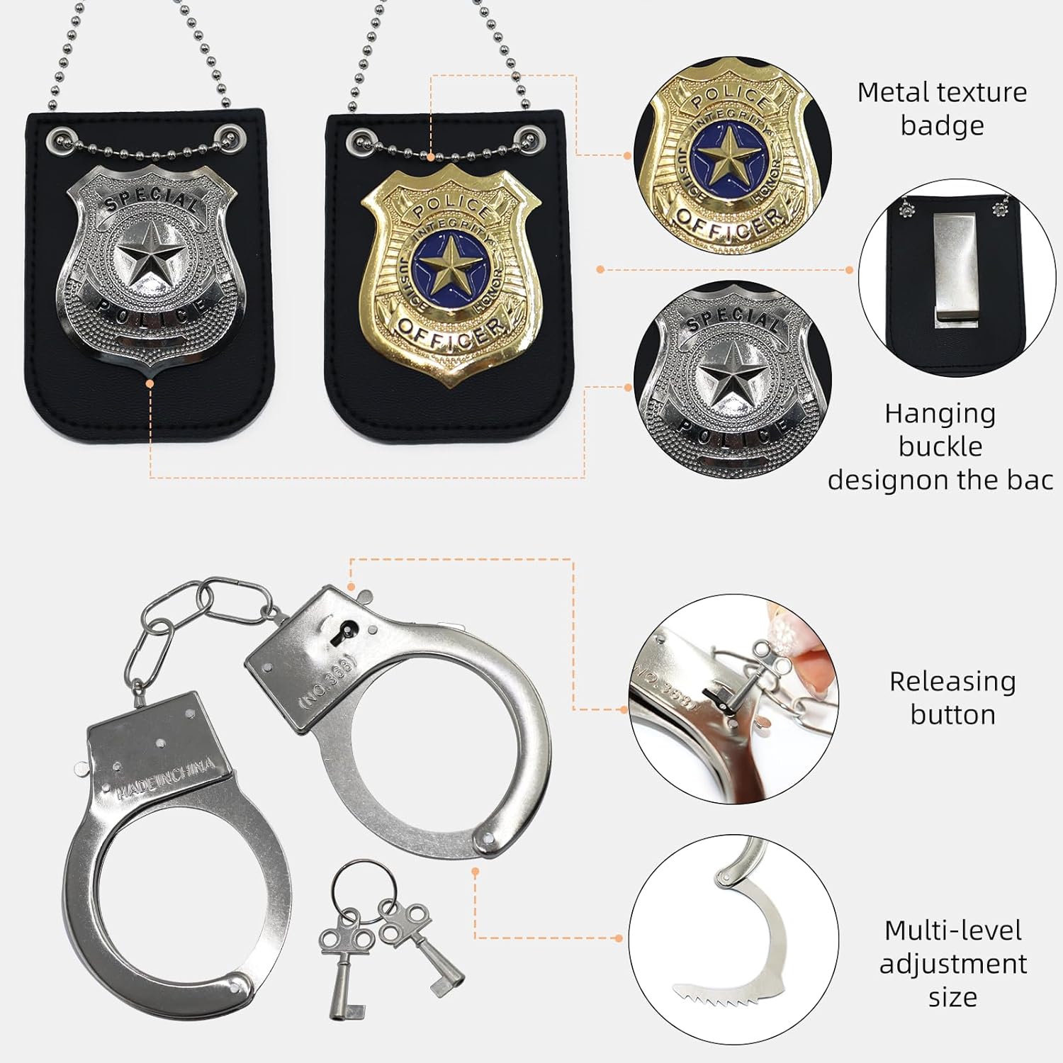 10 Pcs/2 Set Police Costume Accessories with Police Hat Walkie Talkies Badge Sunglasses Officer Theater Dress Up for Theme Party Halloween