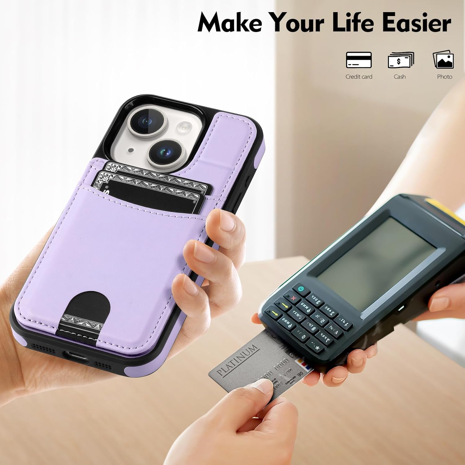 Compatible with Magsafe for iPhone 13 Wallet Case with Card Holder Kickstand RFID Blocking Flip Cover Credit Card Slots PU Leather Men Women,Phone Case for Apple 13 6.1",Light Purple - Image 7