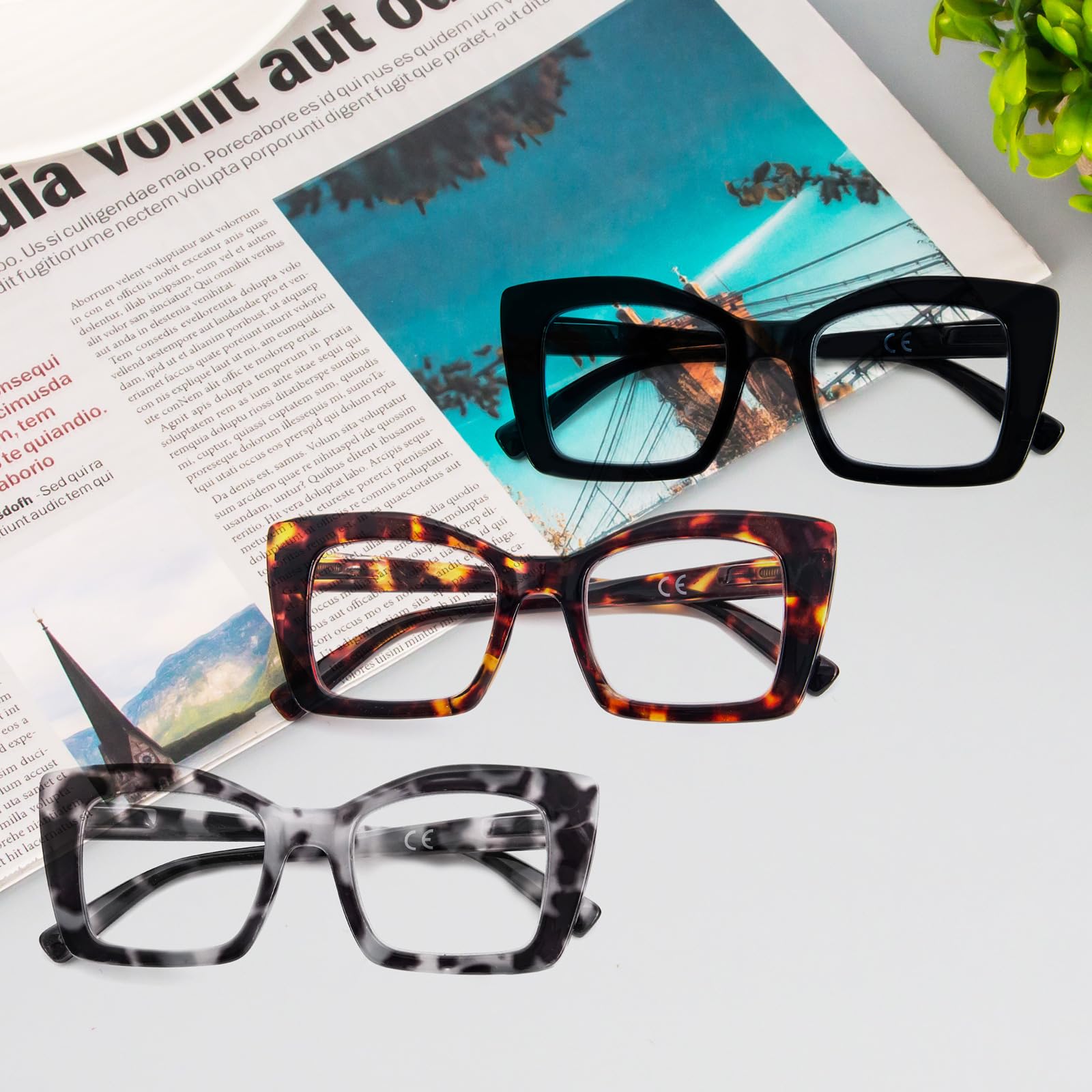 KoKoBin Oprah Occhiali da lettura quadrati da donna Oversized con cerniere a molla per computer (Nero/Leopardo/Grigio Leopardo, 2, Diottria)