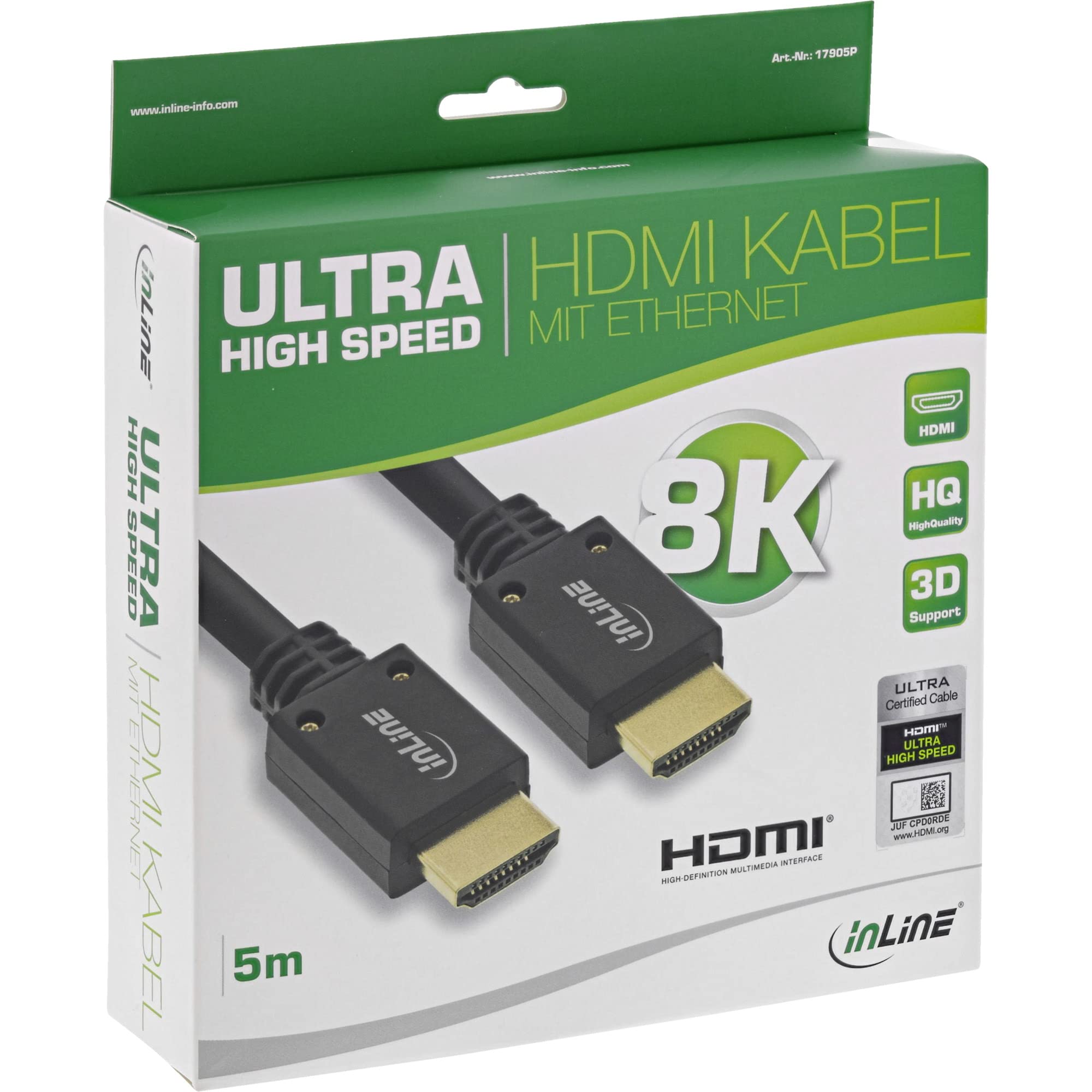 InLine® Kabel HDMI, kabel Ultra High Speed HDMI, 8K4K, wtyczka/wtyczka, 5 m
