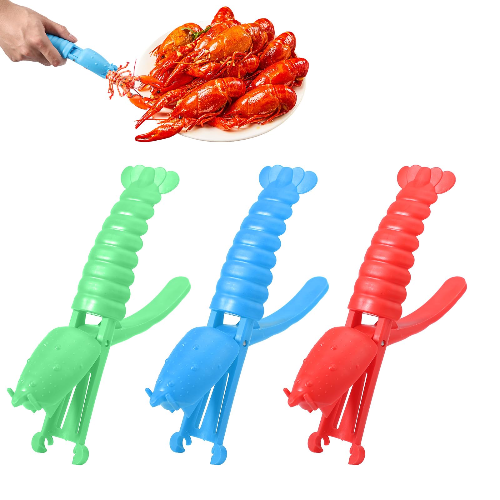 3pcs Crawfish Tail Peeler, 3 Colors Plastic Crawfish Shucker Tool No Dirty Hands for Easily Peeling Off Shrimp Shell(Blue & Red & Green)