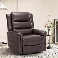 COLAMY Oversized Leather Swivel Rocking Recliner Chair - 360° Swivel, 30° Rocking, Thick Cushioned Wide Seat, Dark Brown