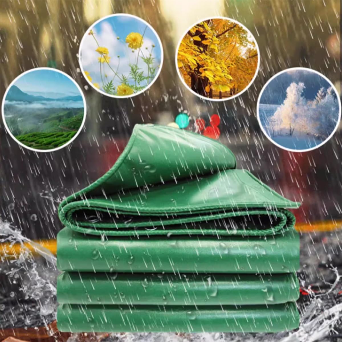 Lona verde impermeable grande con ojales, cubierta protectora multiusos reforzada para invernadero, patio, camping, lona resistente con cuerda y bridas (4,5 x 8,5 m)