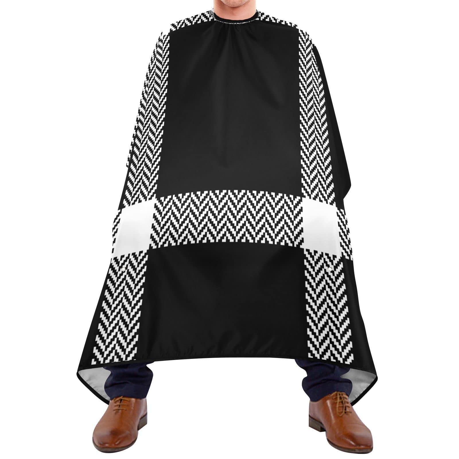 Capa De Peluquería 140x168cm, Tela Escocesa Negra Capa De Barbero Profesional Personalizada Transpirable Capas Para Peluqueria, Para Cortes Y Teñidos, Barberías