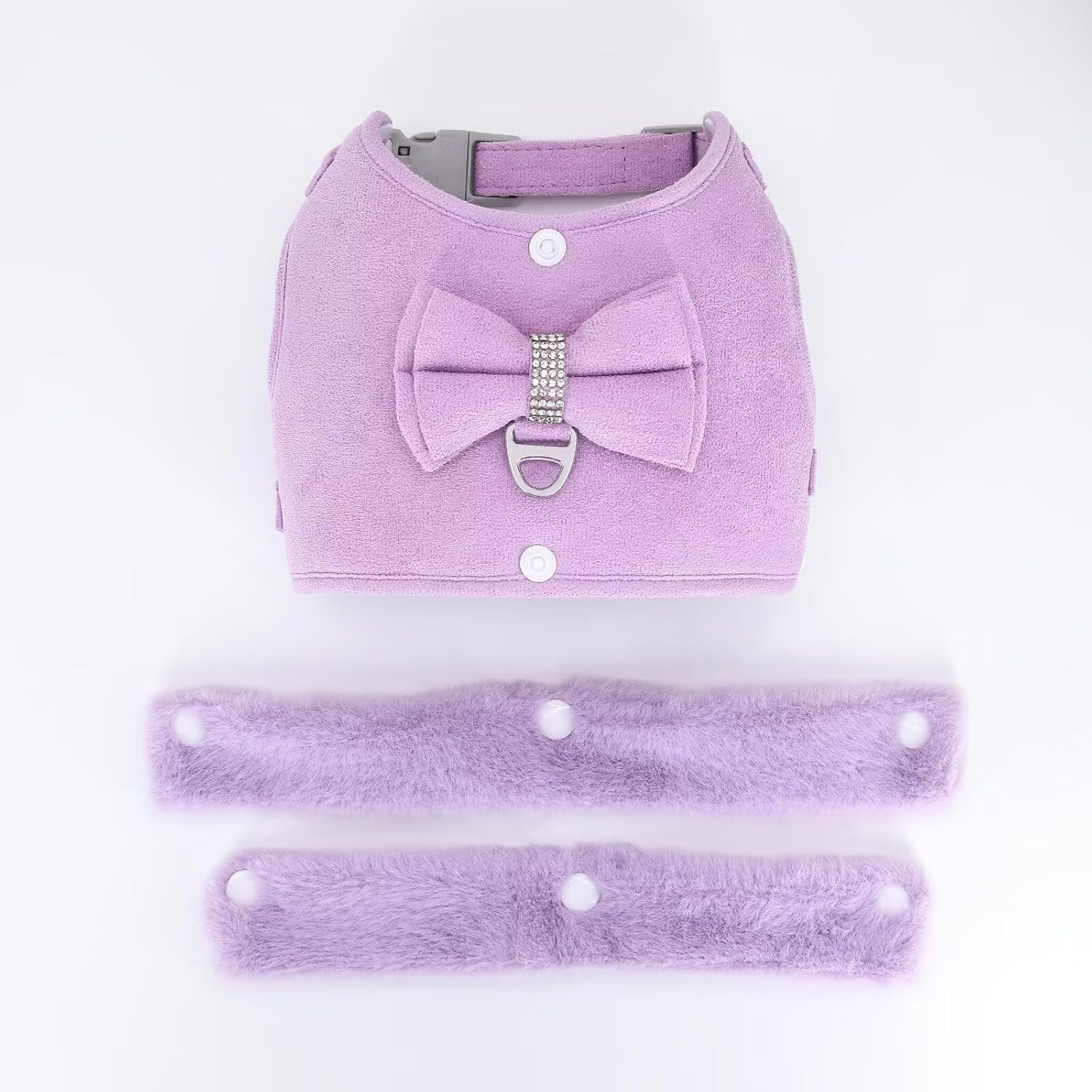 Didog Small Dog Harness and Leash Set, Winter Cute Dog Harness with Bow Tie, Adjustable Soft Padded Puppy Vest with Removable Plush Collar for XS Small and Medium Sized Dogs (Purple, S)