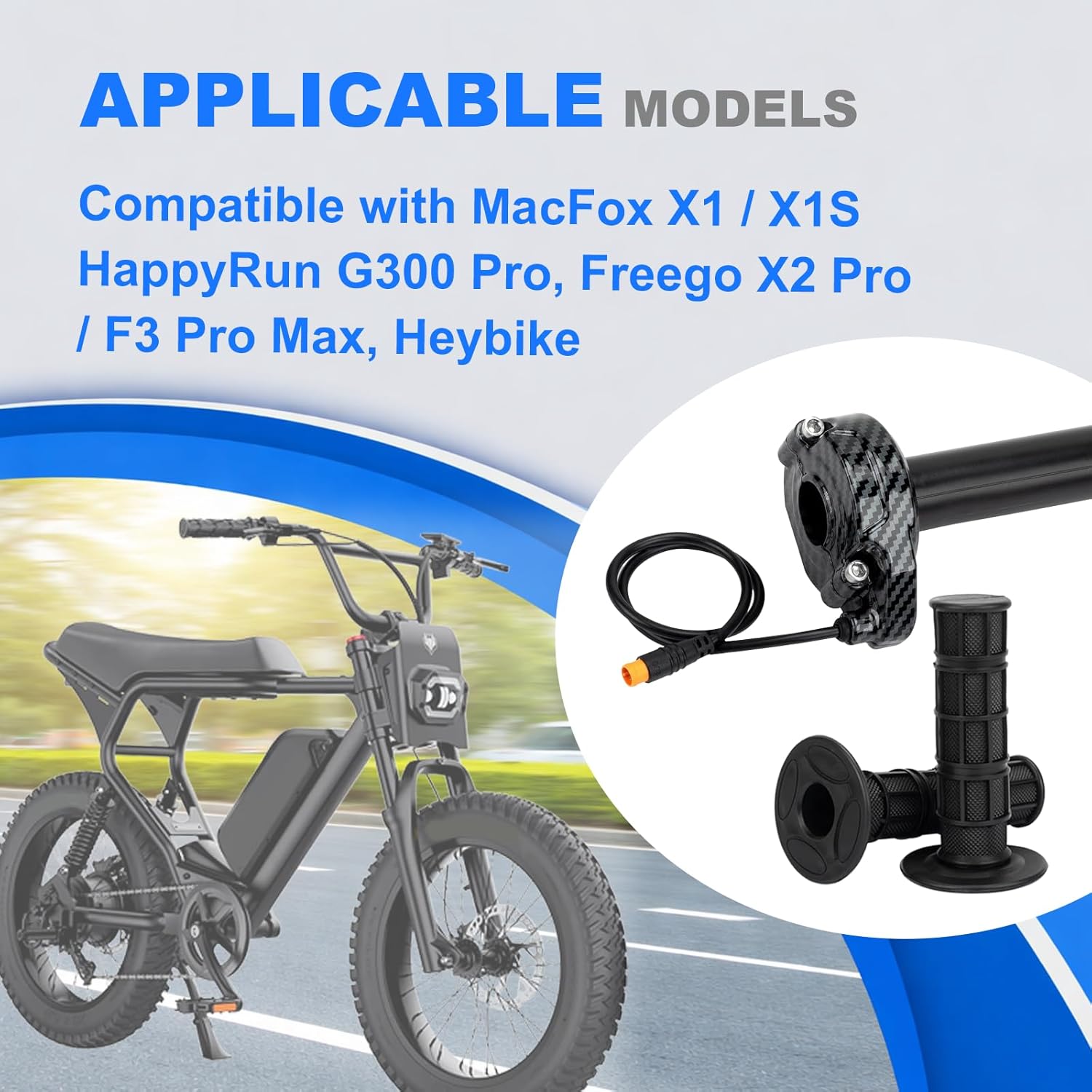 Ebike Full Twist Throttle for Macfox, 3 Pin Surron Style Throttle Grip Kit 12V-72V Compatible with HappyRun Freego Heybike Electric Dirt Bike