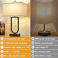 Vista 5 de Juego de 2 lámparas de mesa de 24 pulgadas, lámpara de escritorio y lámpara de noche, temperatura de color ajustable, puertos USB C+A, lámparas