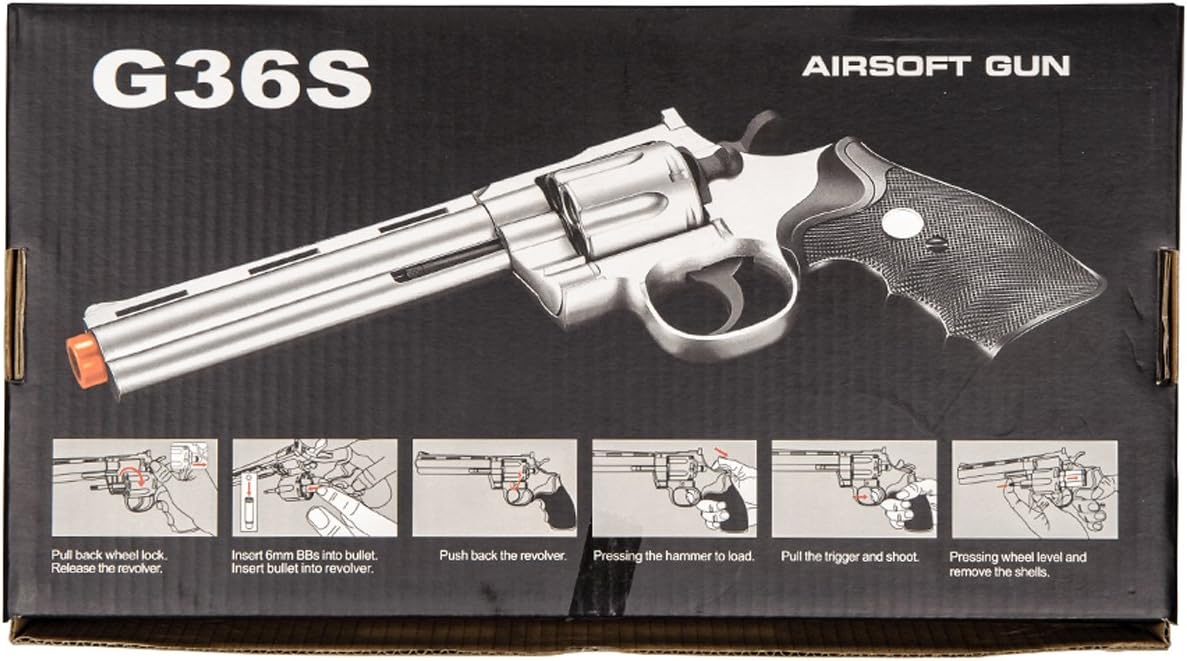 UKARMS Spring Airsoft Gun - 6 Shot 357 Magnum Revolver w/Shells + 6mm BBS (Silver)