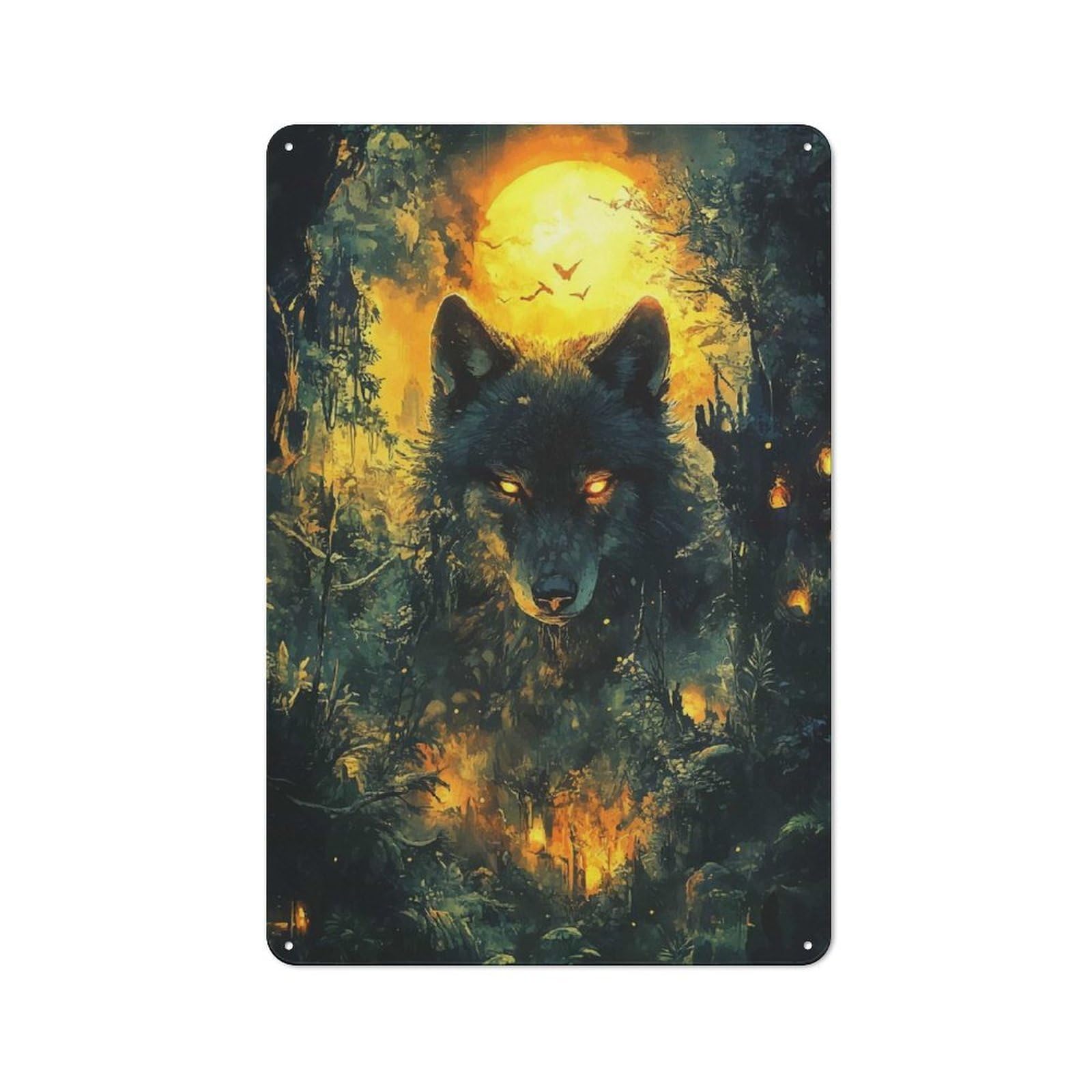 Junmoney Style-13 Wolf In The Forest Rustic Metal Plaque 30X20cm For Café Or Restaurant, Wall Decor For People Reorganising Café And Restaurant