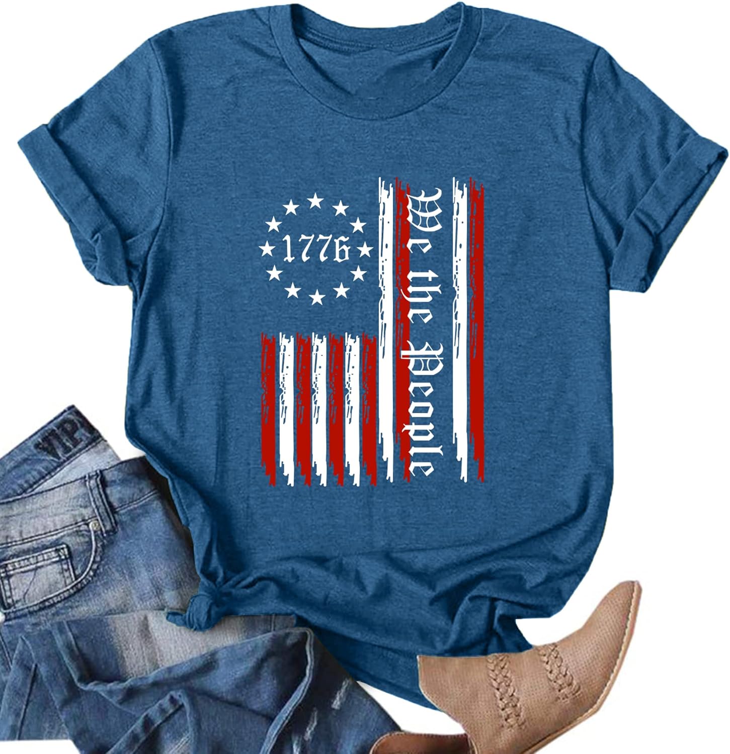 We The People Shirt Women 4th of July Shirts American Flag T-Shirt Patriotic Graphic Tees Casual Summer Tops