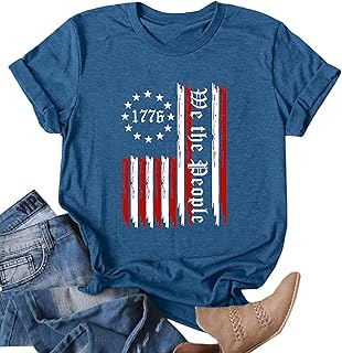 We The People Shirt Women 4th of July Shirts American Flag T-Shirt Patriotic Graphic Tees Casual Summer Tops