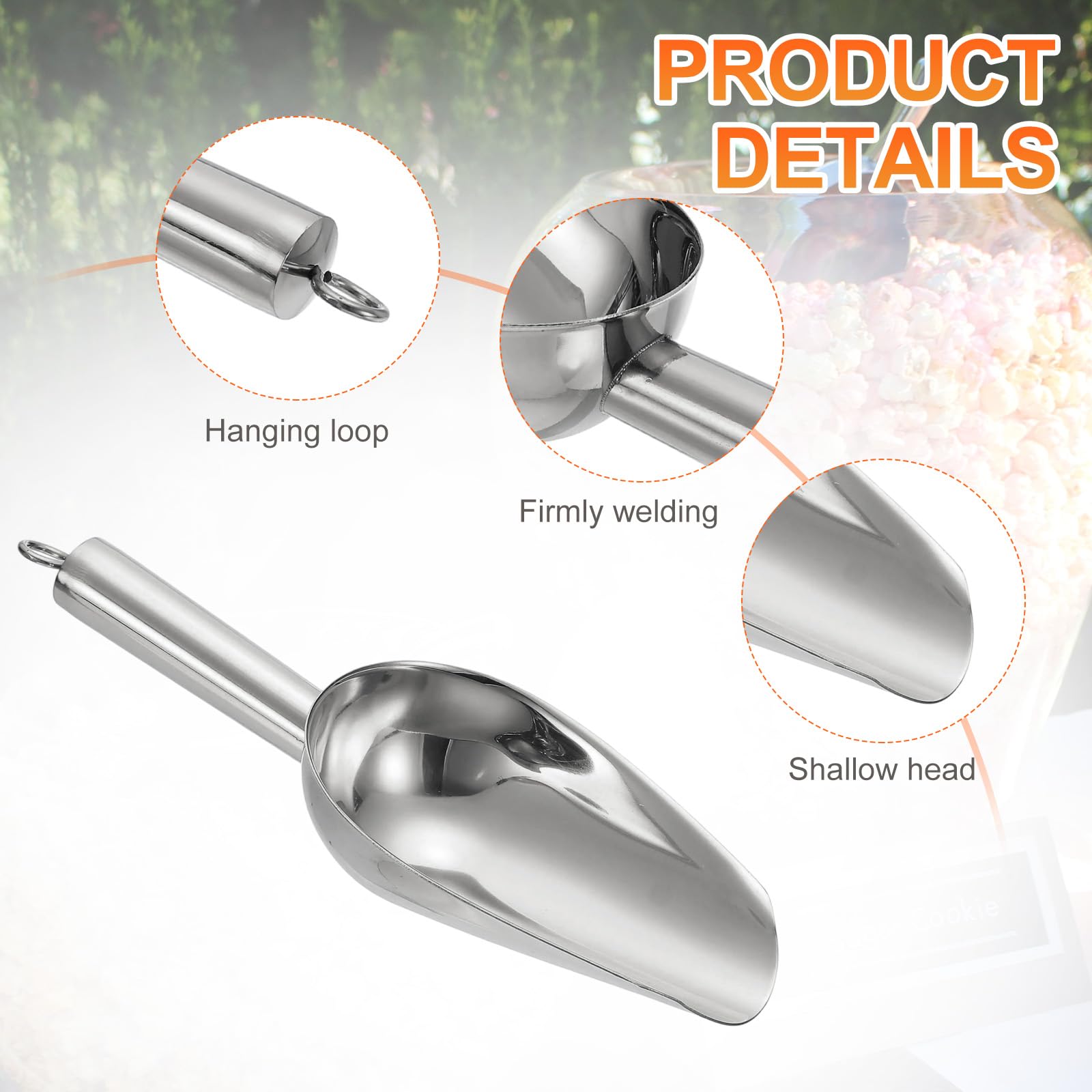 QUARKZMAN 4pz Paletta per Ghiaccio in Metallo, 8.2" x 2.7" Paletta per Ghiaccio in Acciaio Inossidabile per Uso in Cucina Feste Bar Matrimonio, Argento