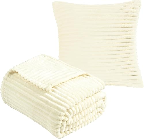 Vista 397 de Vessia Manta de franela de forro polar, 300GSM, acogedora manta a rayas verde salvia para sofá, cama y sofá, cálida y suave, acogedora manta